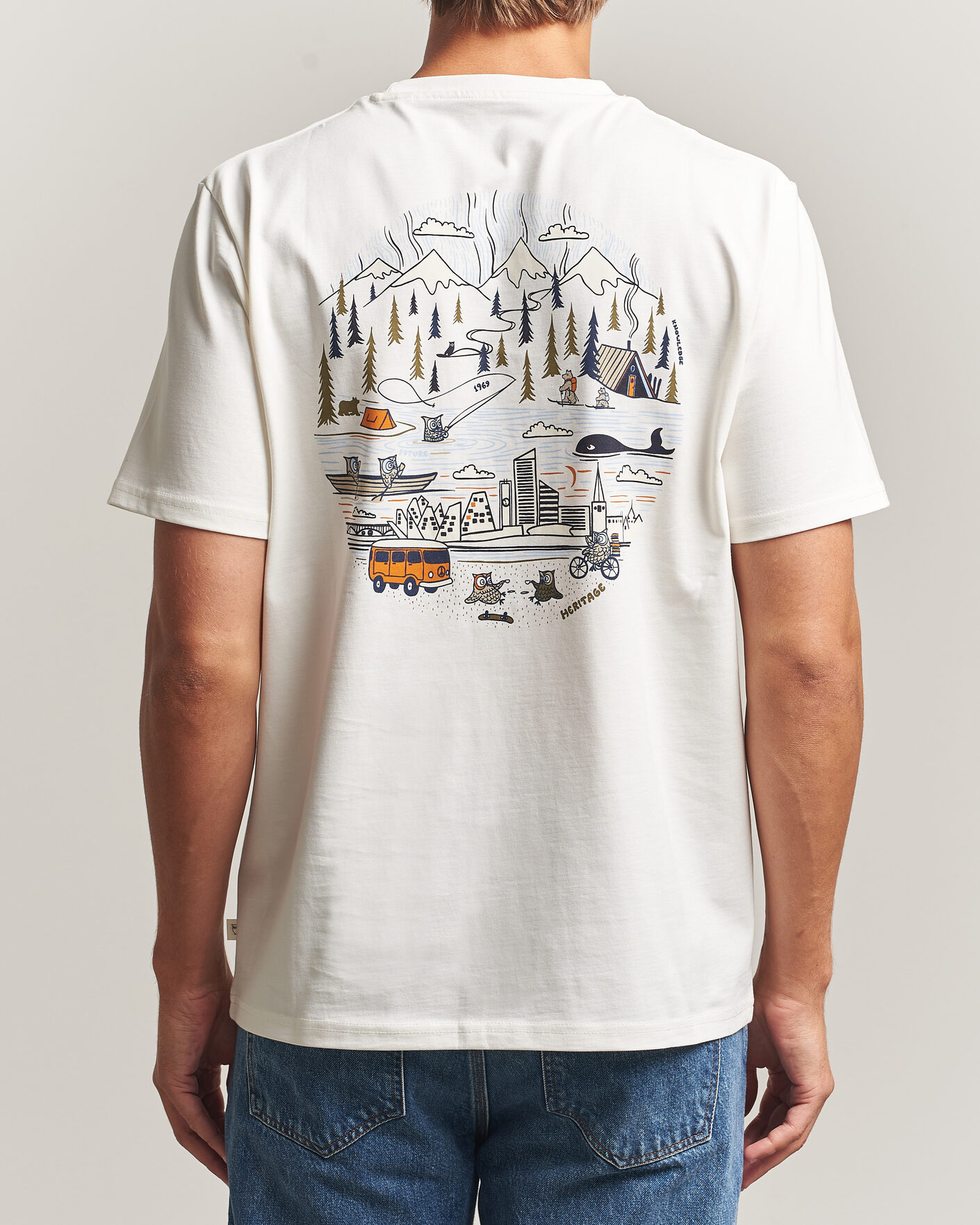 Herren | T-Shirts | KnowledgeCotton Apparel | Back Print T-Shirt Egret