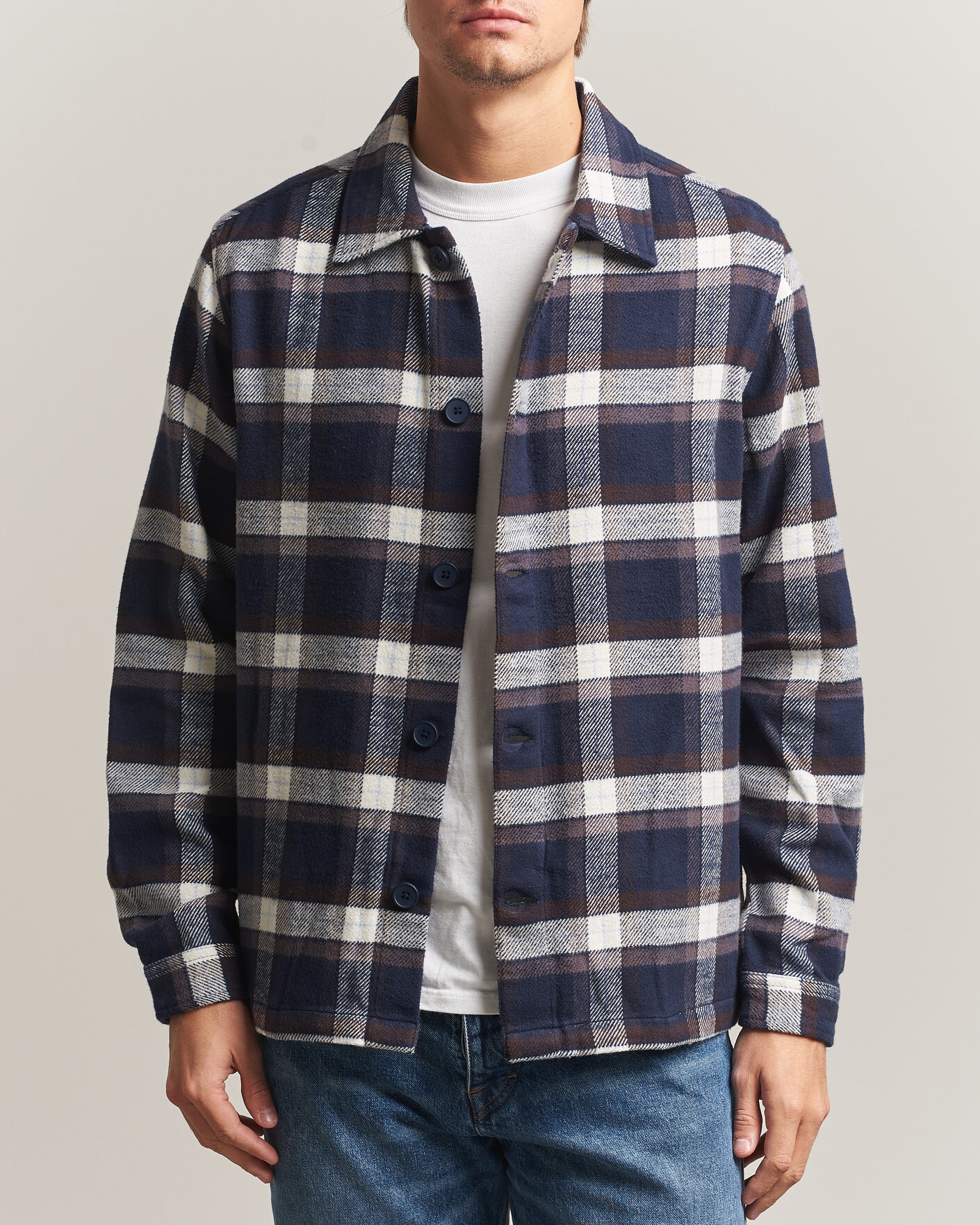 Herren | Hemden | KnowledgeCotton Apparel | Flannel Check Overshirt Navy