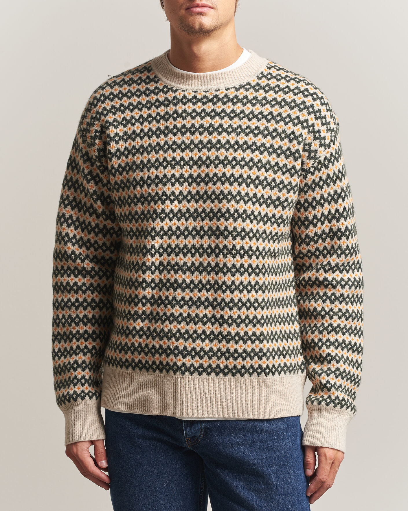 Herren | Pullover | KnowledgeCotton Apparel | Lambswool Jaquard Sweater Green