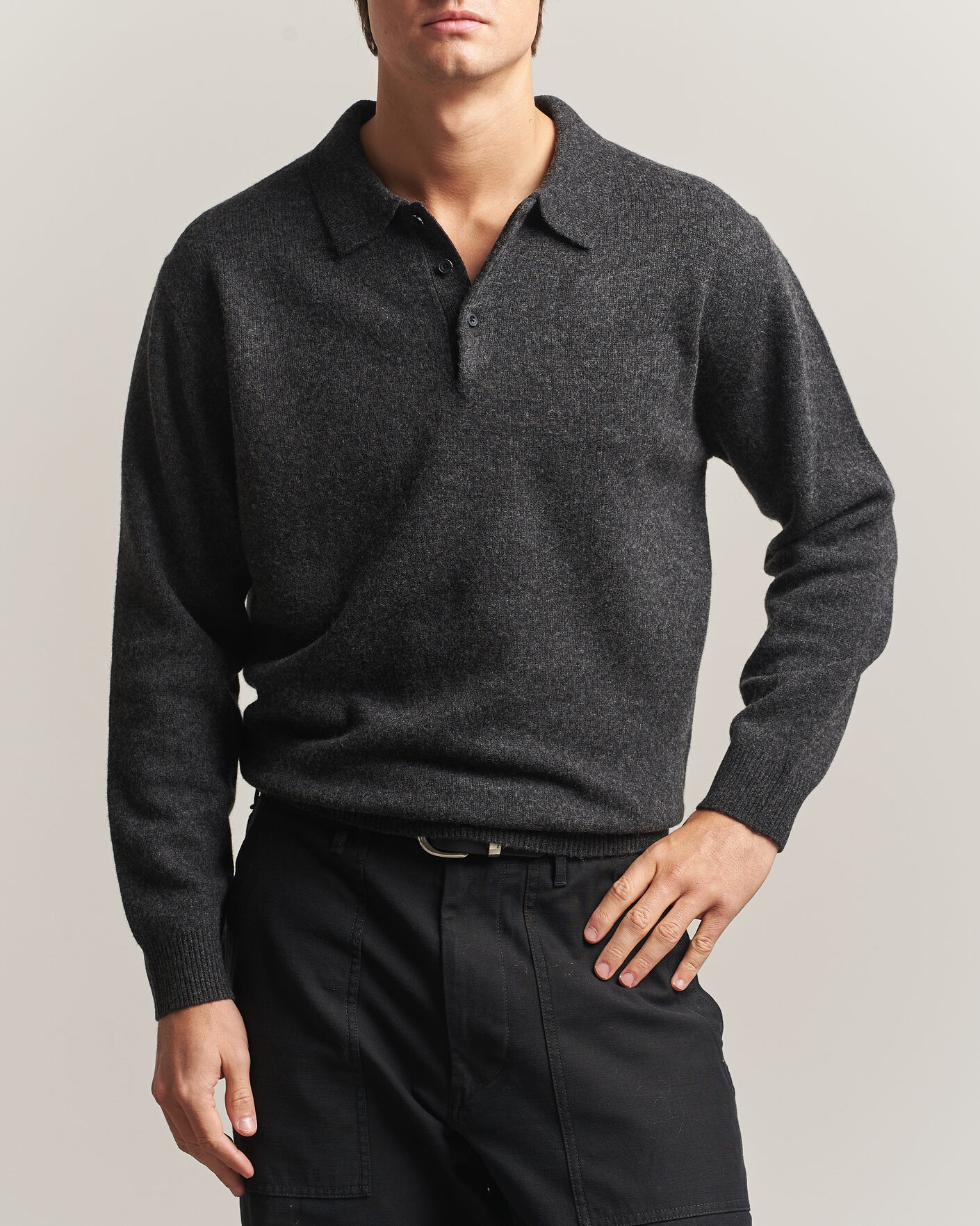 Herren | Pullover | BEAMS PLUS | Knitted Wool Polo Charcoal