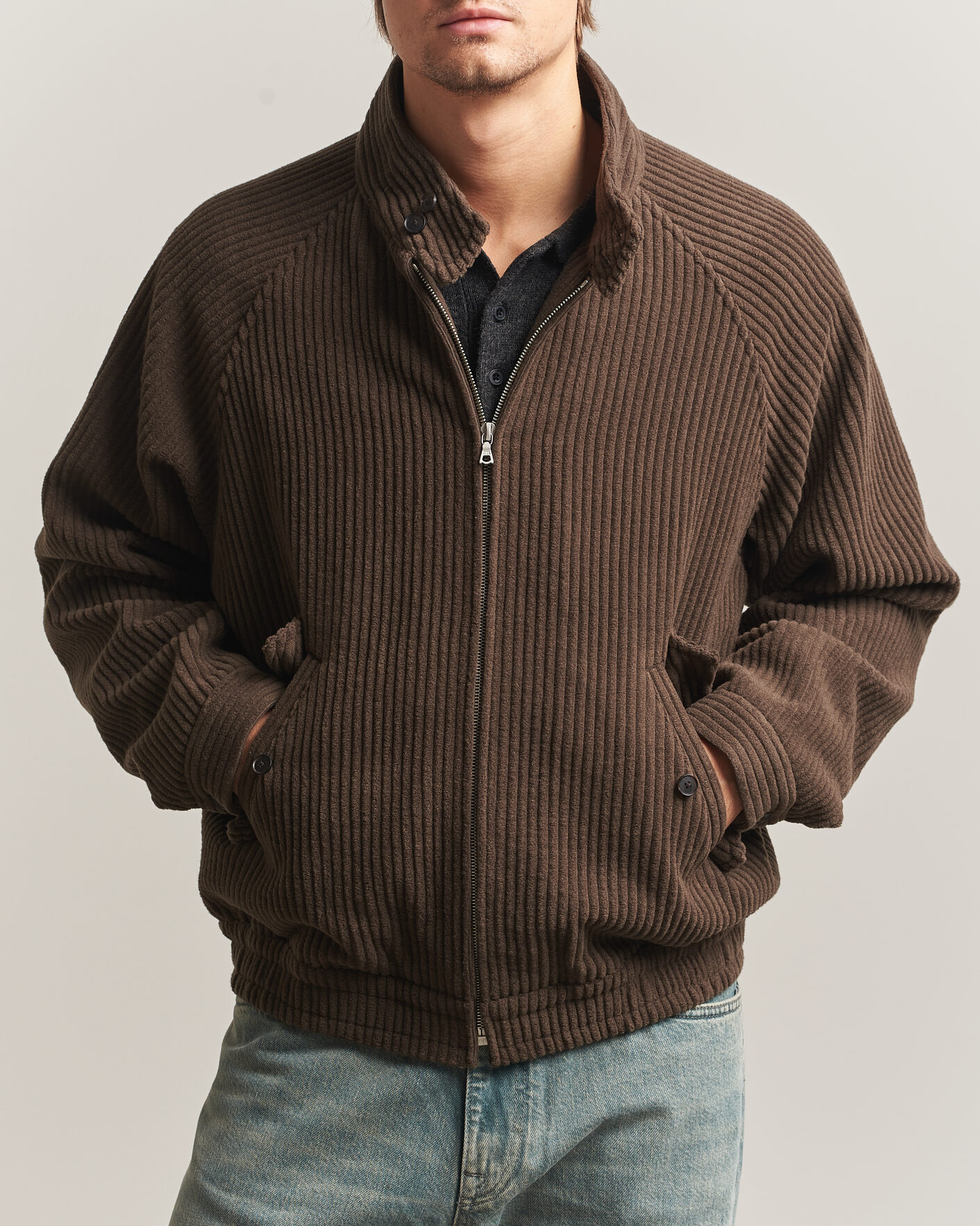 Herren | Jacken | Auralee | Wool Cashmere Corduroy Zip Jacket Smoky Brown