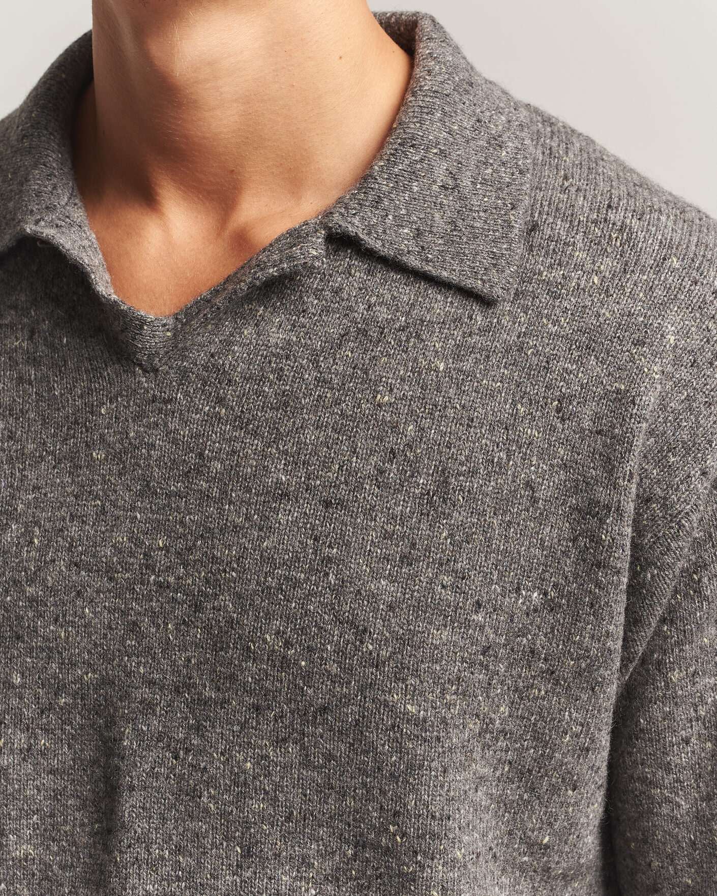 Herren | Pullover | Auralee | Cashmere Nep Knit Polo Mix Gray