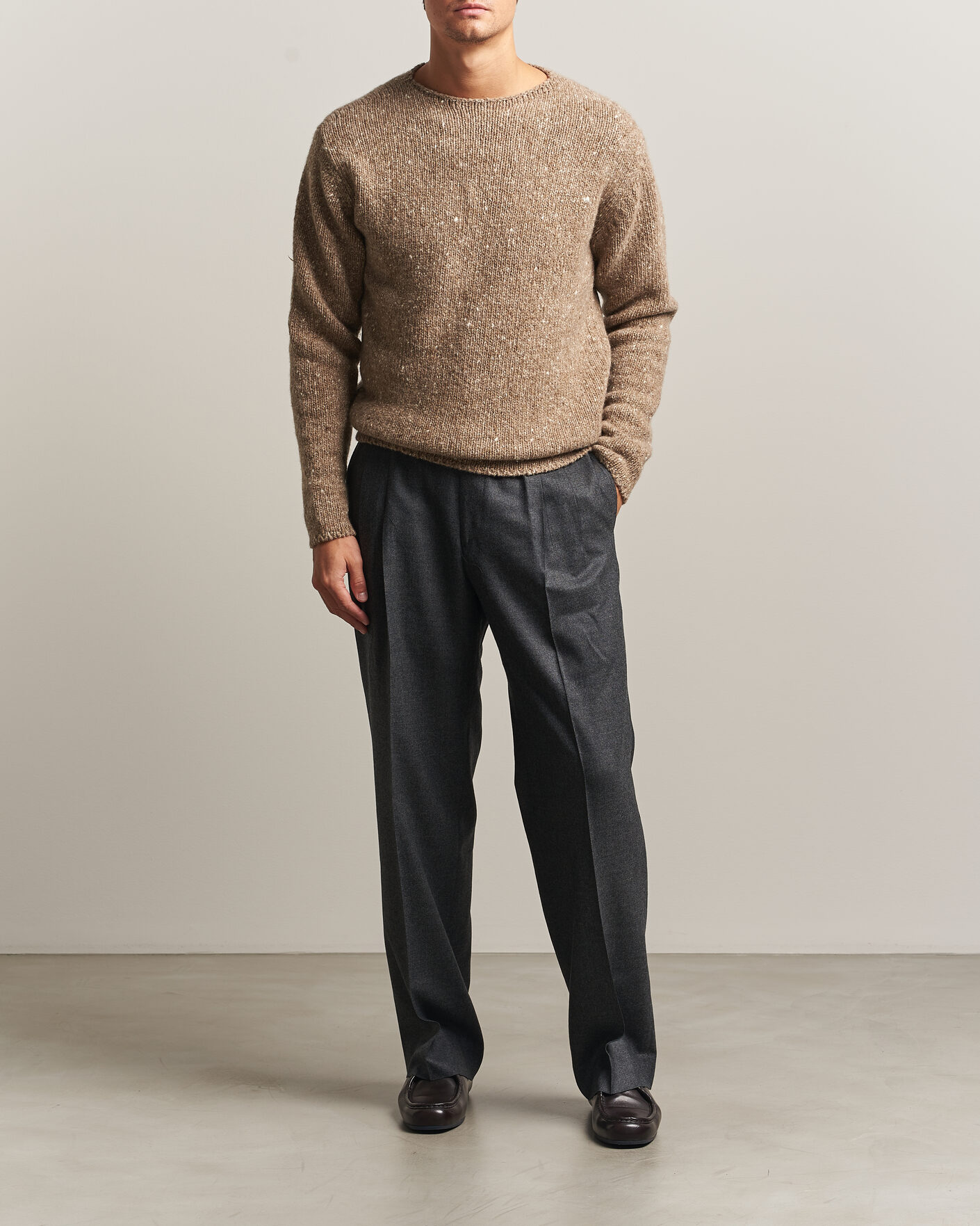 Herren | Pullover | Auralee | Homespun Tweed Knit Pullover Top Brown