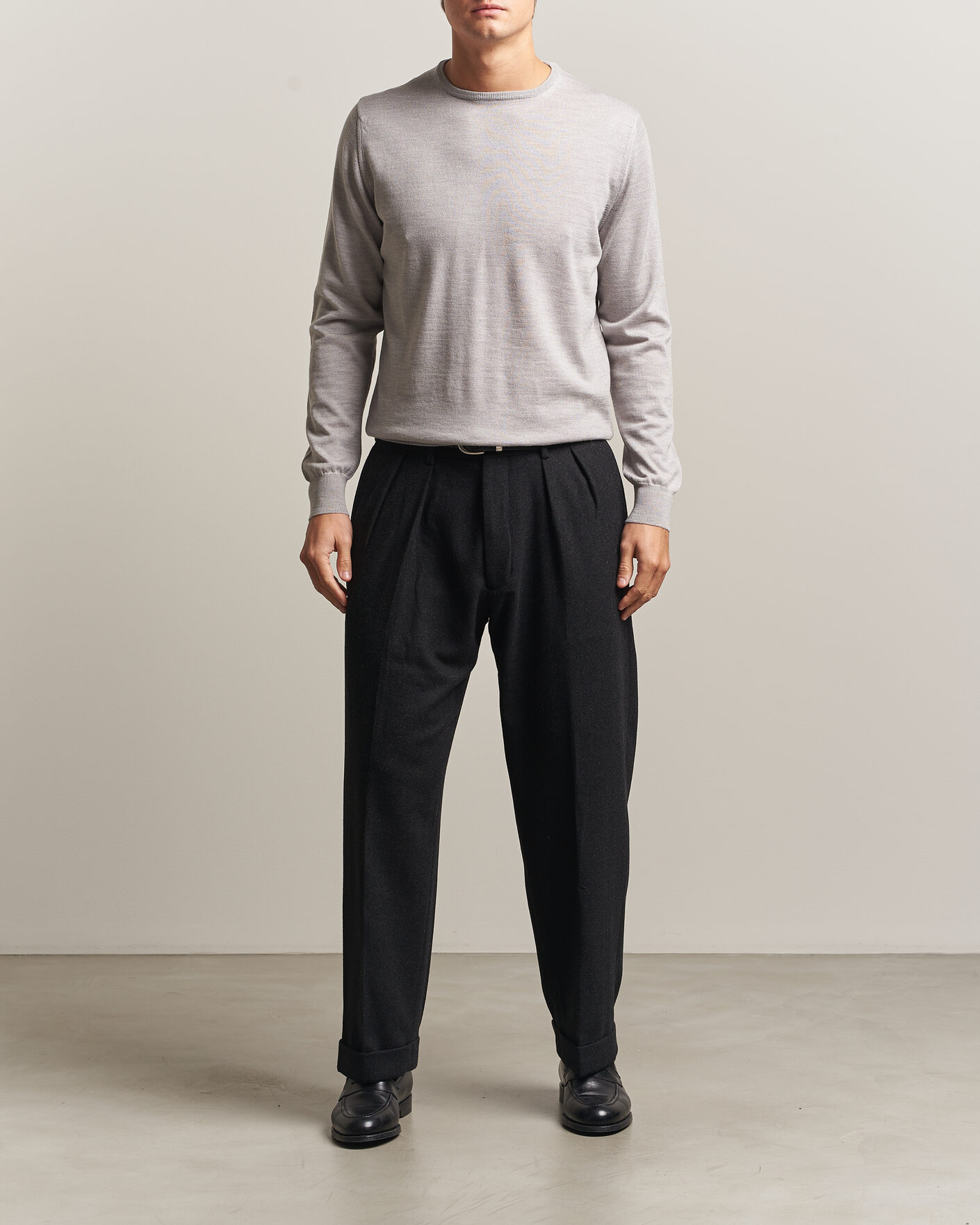 Herren | Pullover | Morgano | Extra Fine Merino Wool Crewneck Light Grey