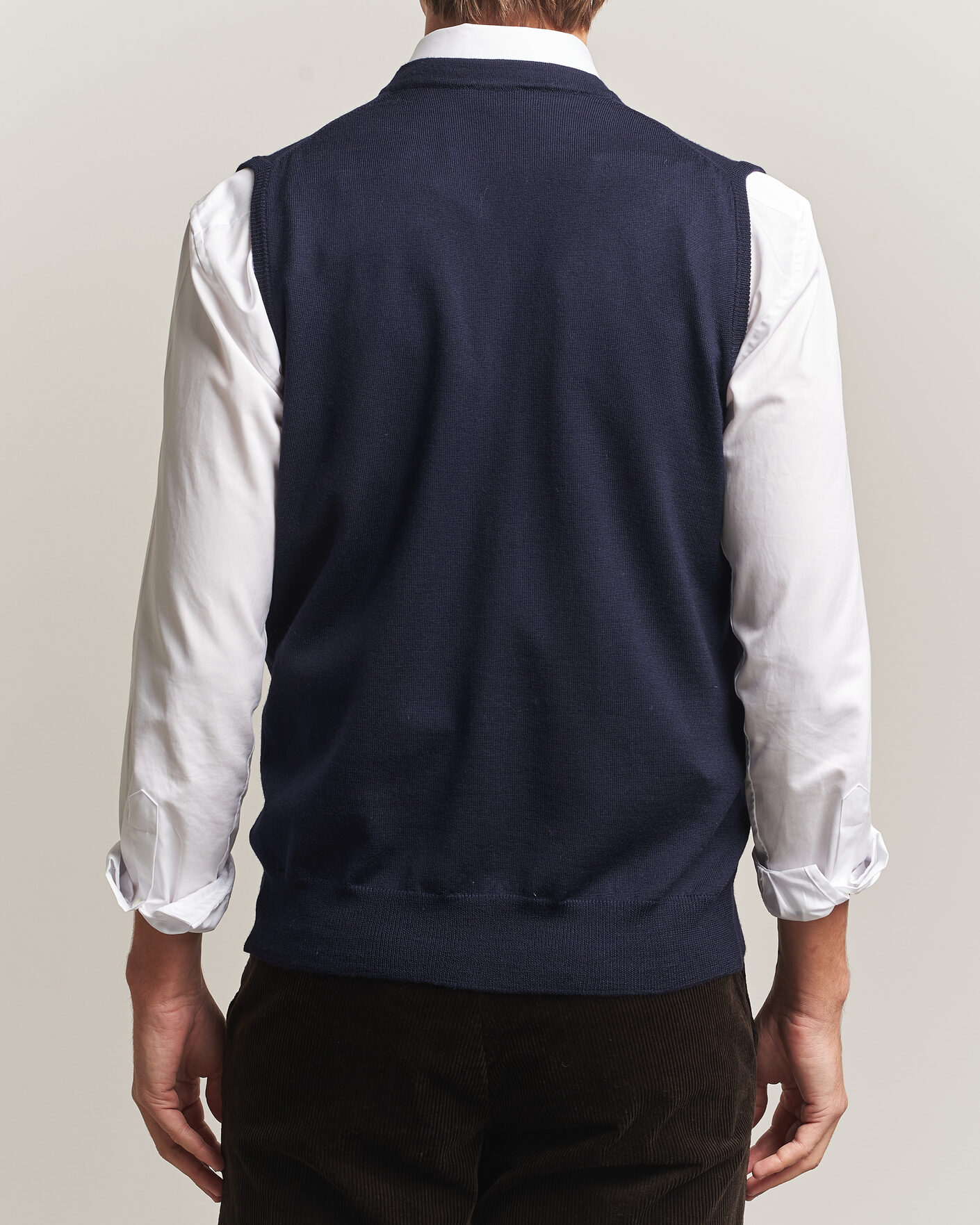 Herren | Pullover | Morgano | Extra Fine Merino Wool Sleevles Cardigan Vest Navy
