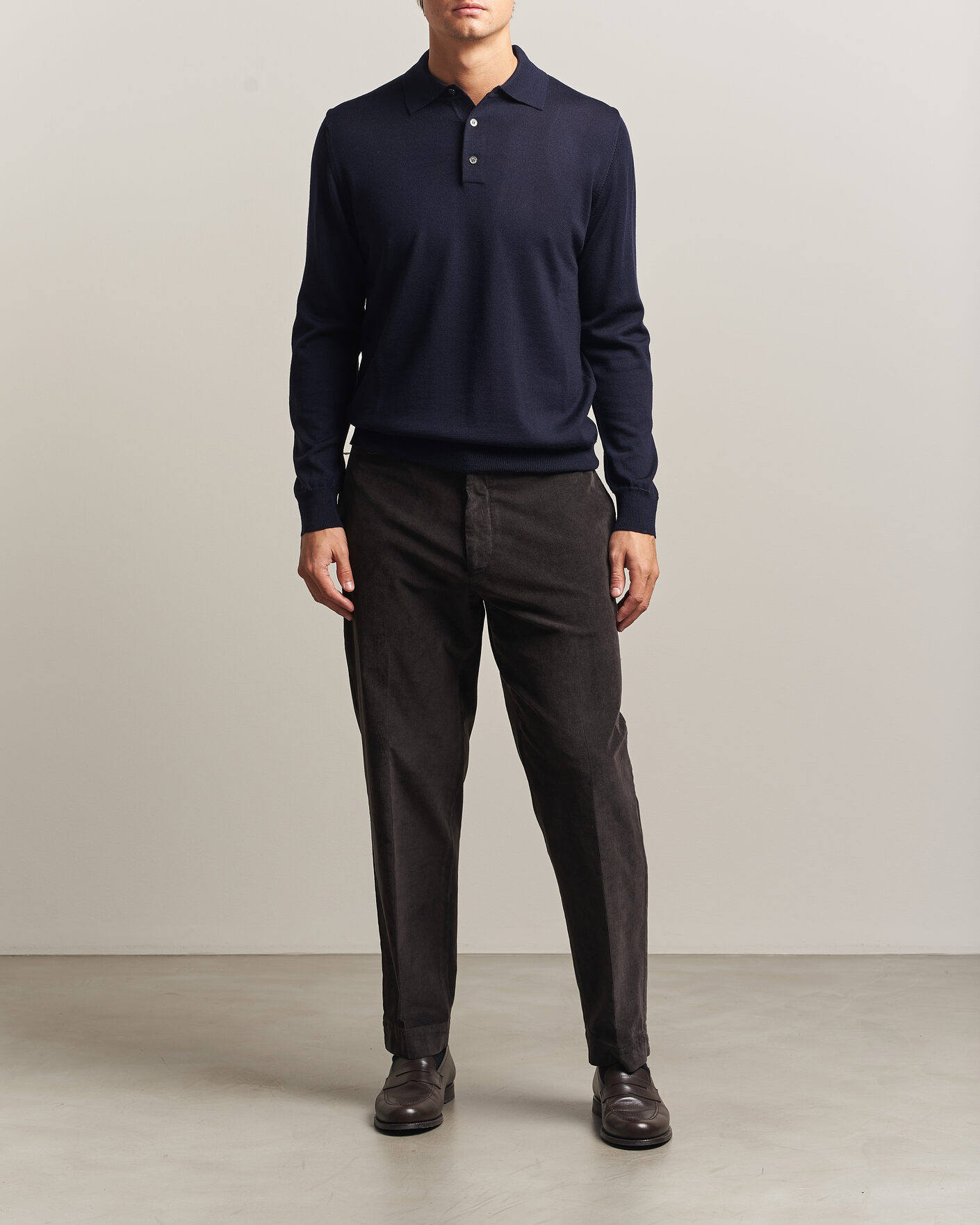 Herren | Pullover | Morgano | Extra Fine Merino Wool Polo Navy
