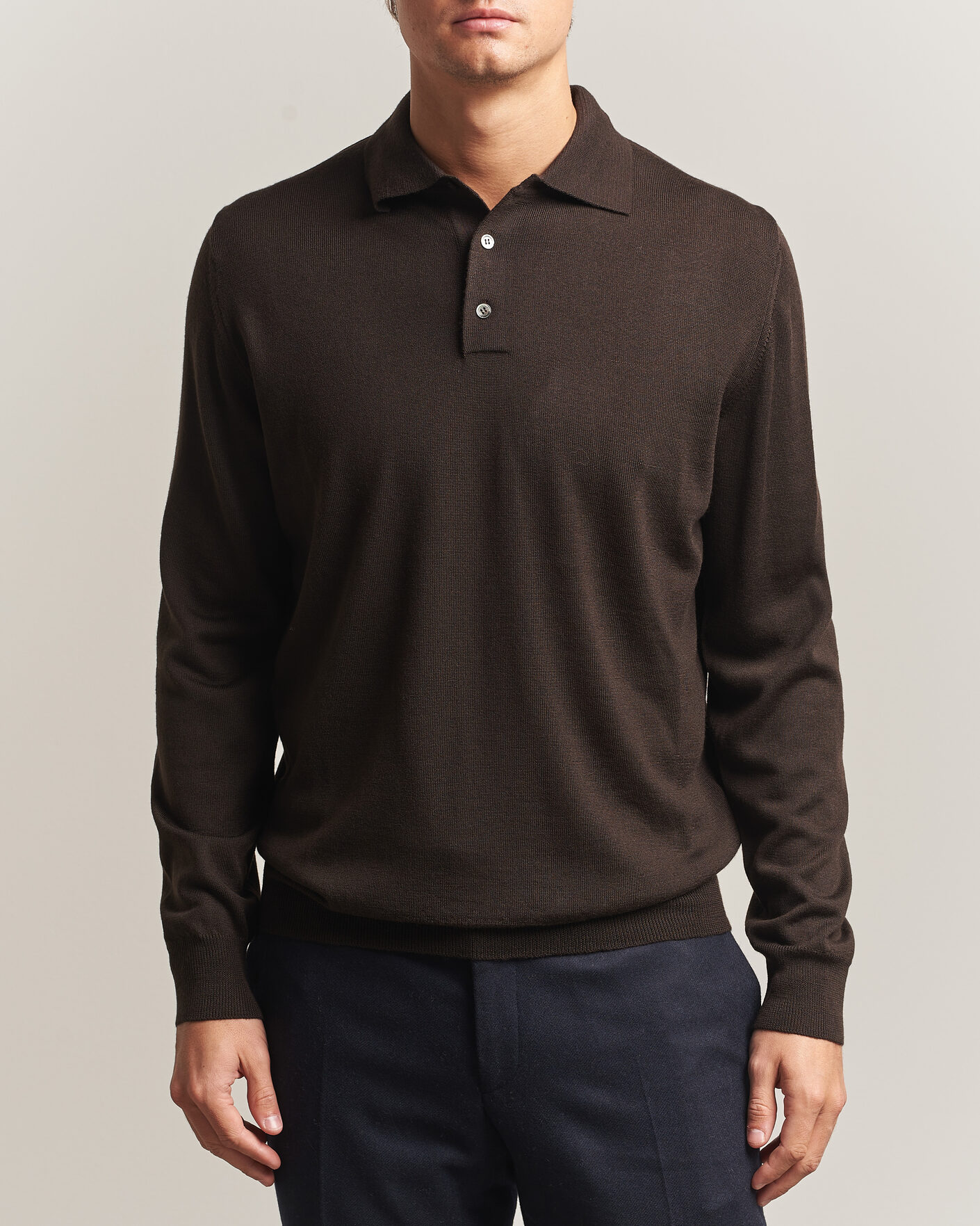Herren | Pullover | Morgano | Extra Fine Merino Wool Polo Dark Brown