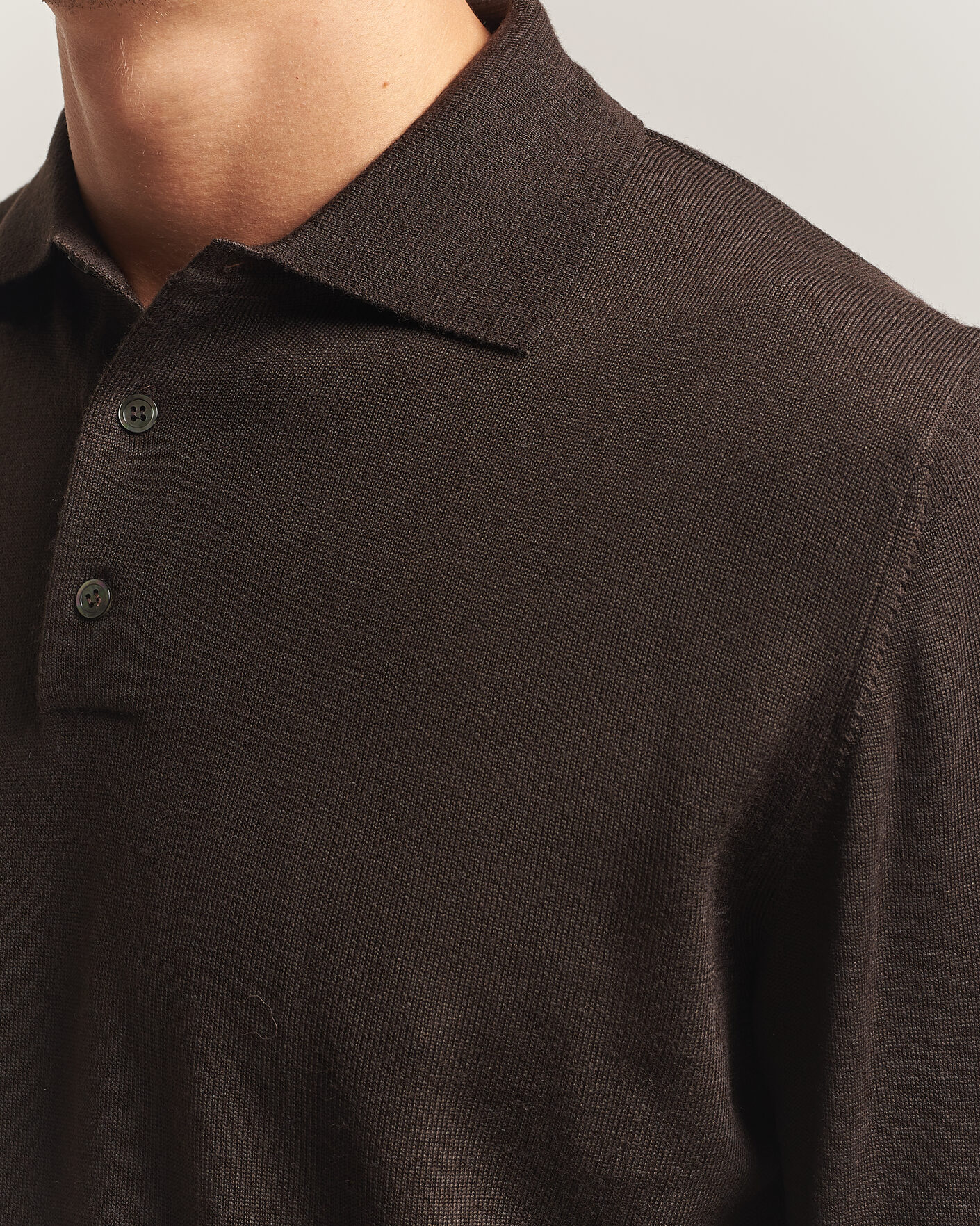 Herren | Pullover | Morgano | Extra Fine Merino Wool Polo Dark Brown