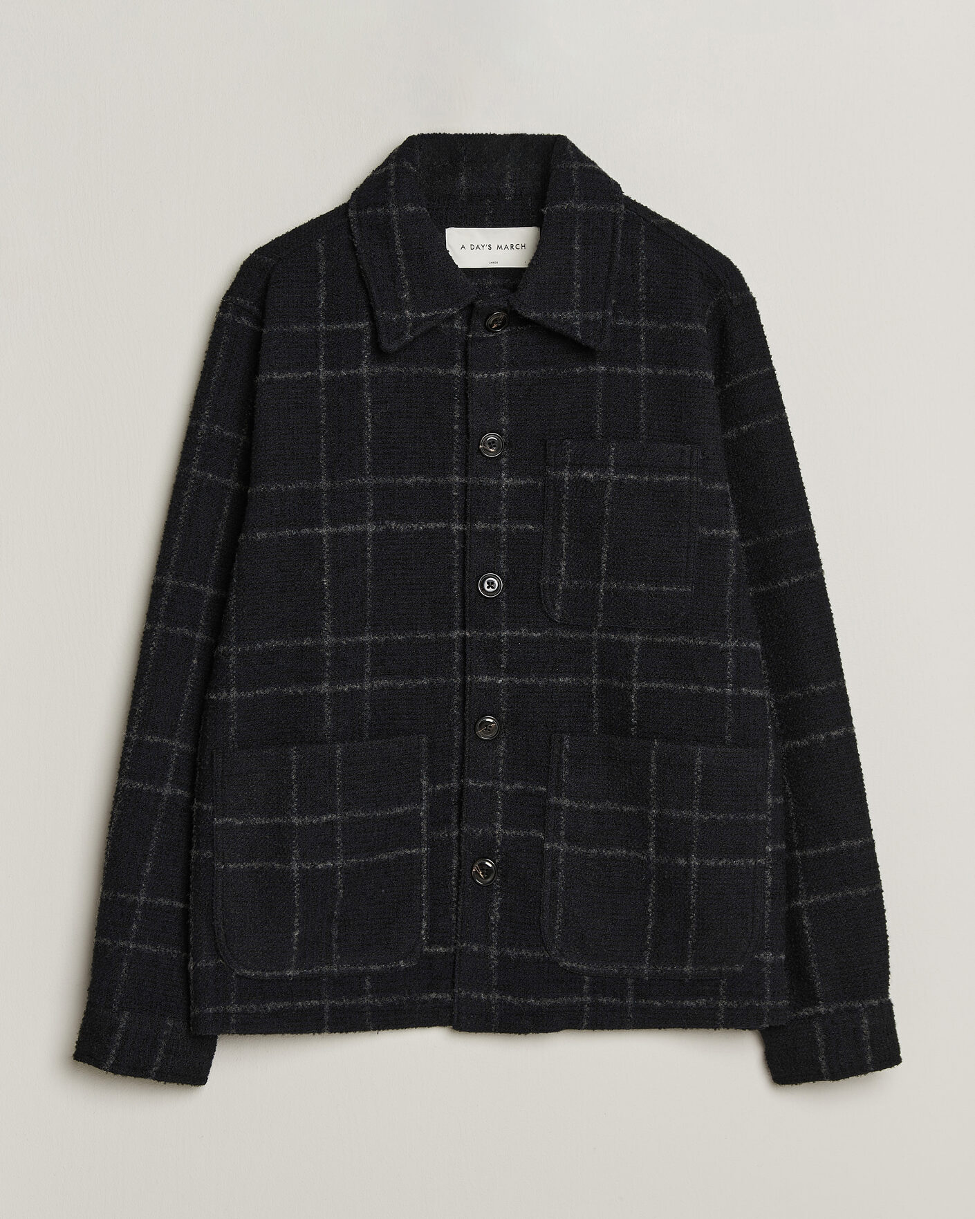 Herren | Hemden | A Day's March | Algot Wool Checked Overshirt Navy