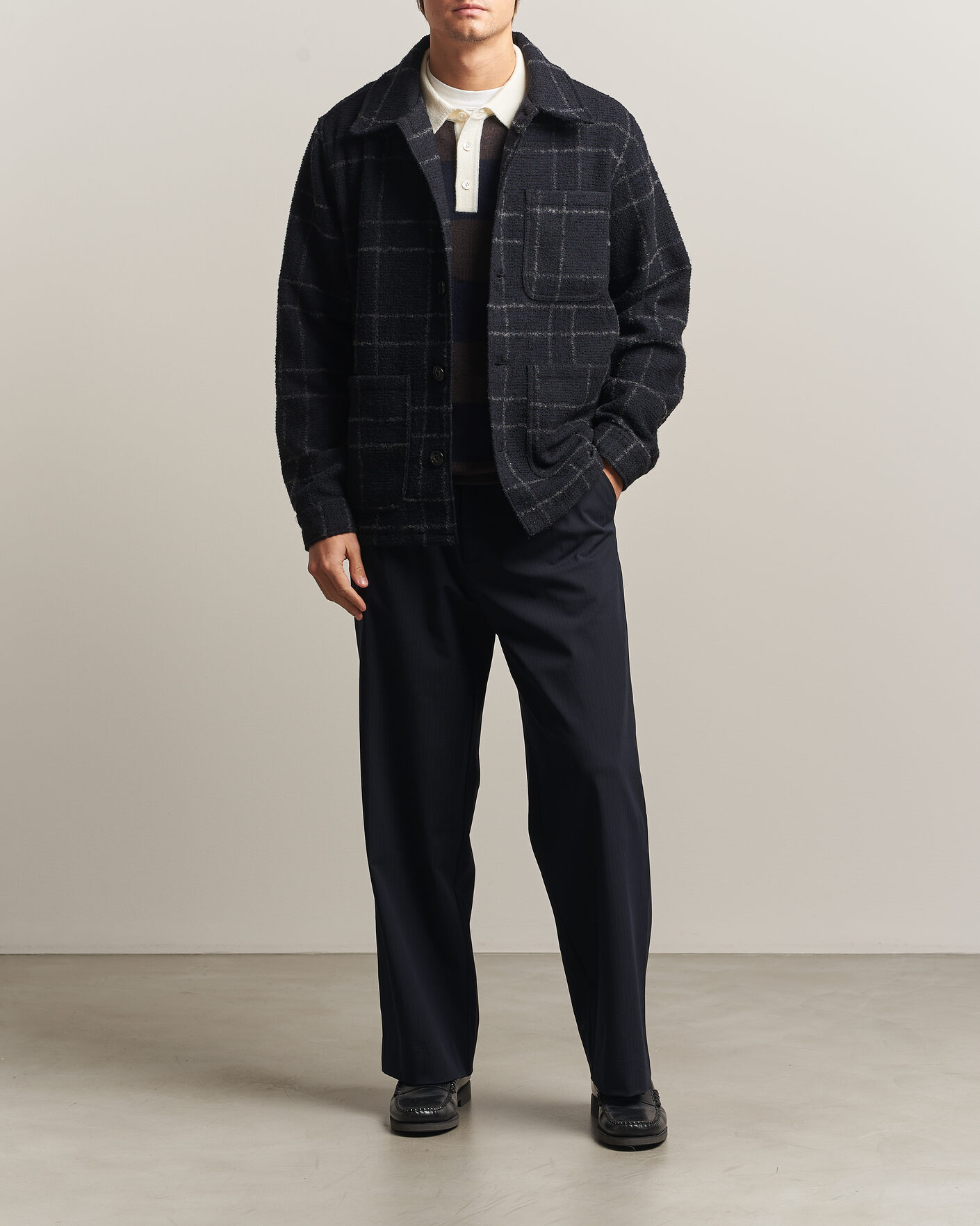 Herren | Hemden | A Day's March | Algot Wool Checked Overshirt Navy