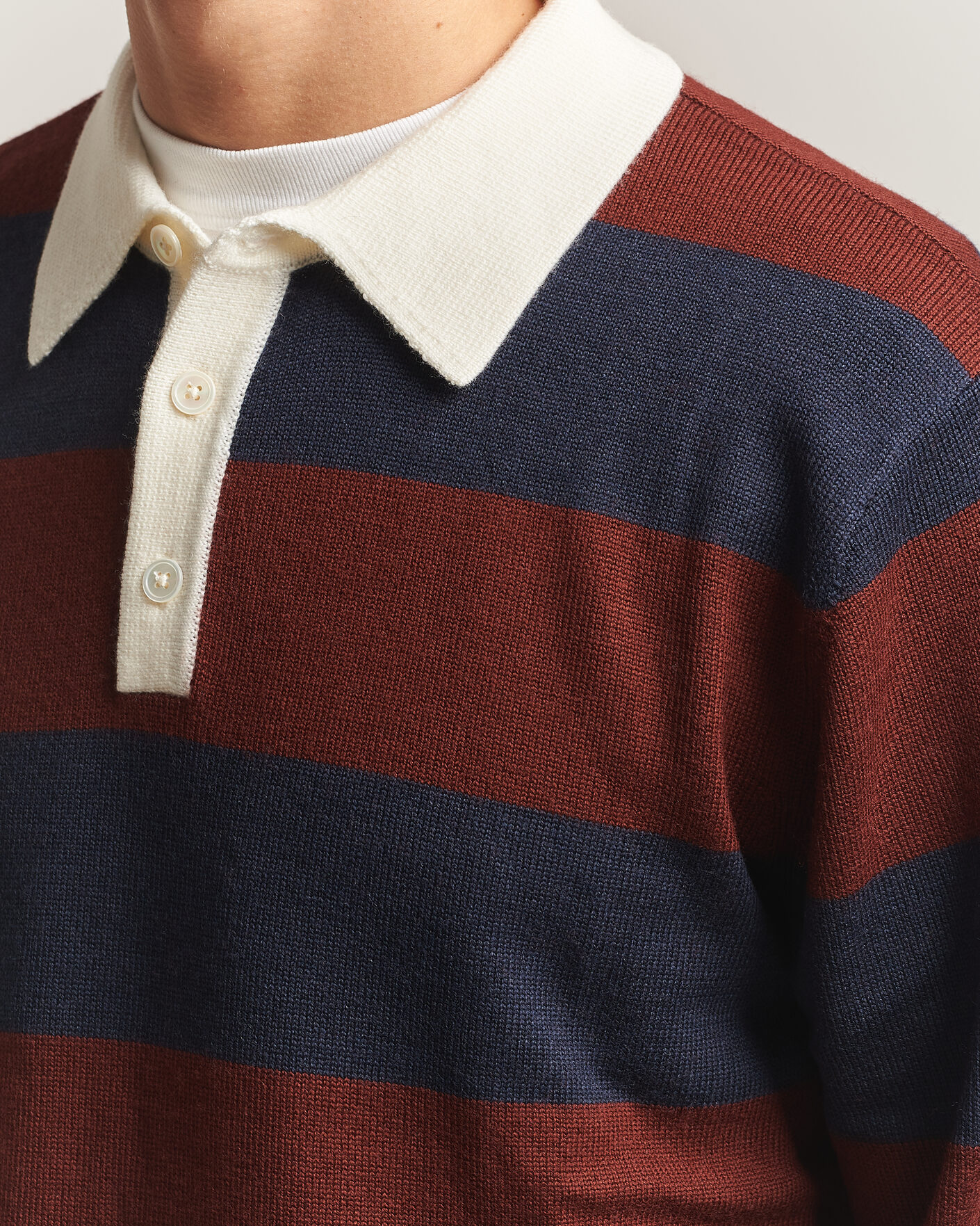 Herren | Pullover | A Day's March | Kenny Striped Merino Rugby Sweater Rust/Navy
