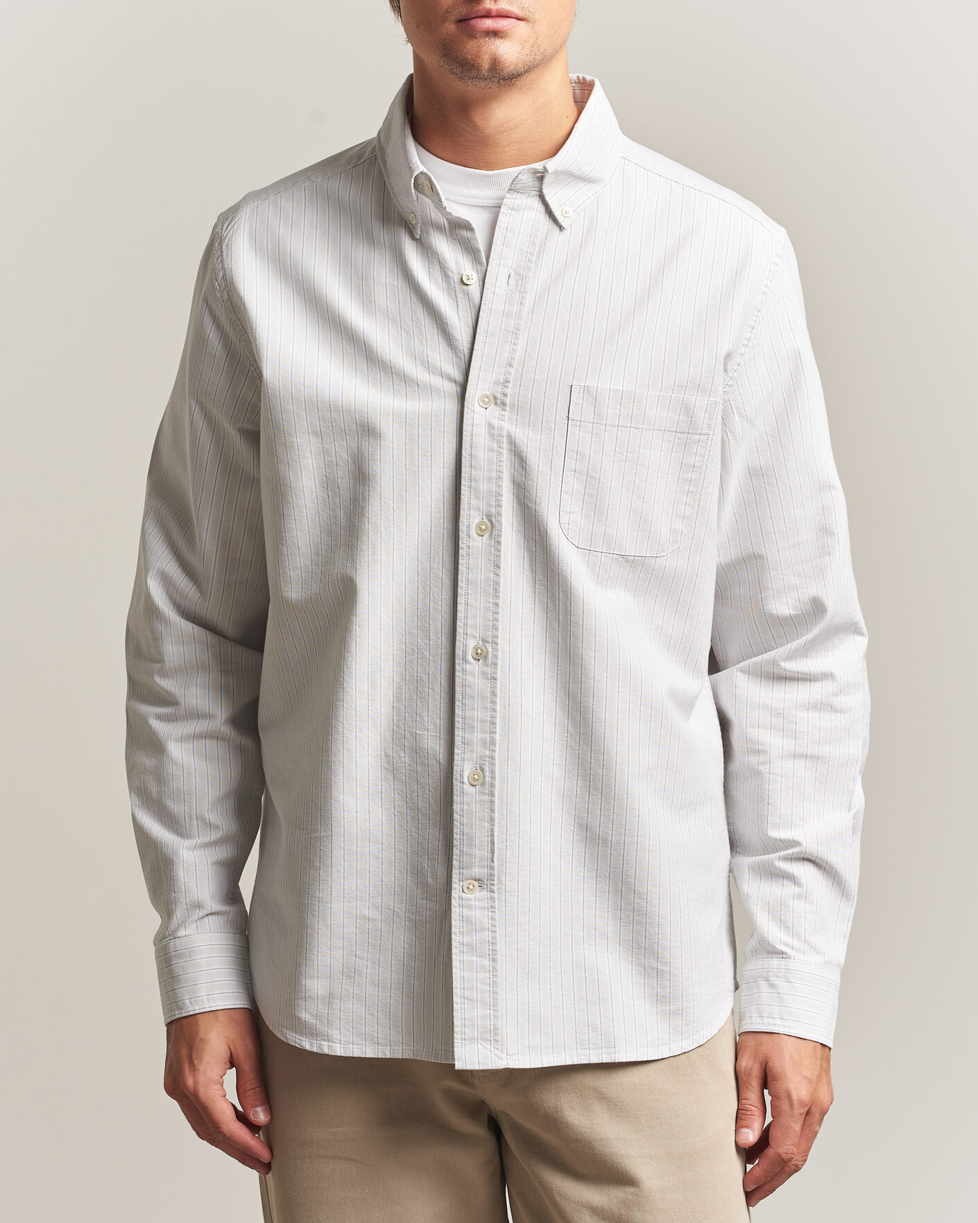 Herren | Hemden | A Day's March | Classic Flag Striped Oxford Shirt Grey/White