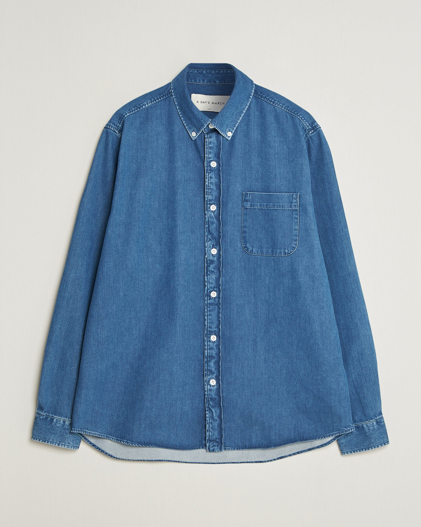 Herren | Hemden | A Day's March | Original Button Down Denim Shirt Mid Blue