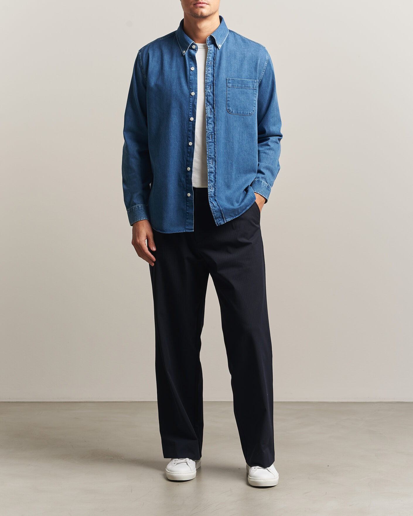 Herren | Hemden | A Day's March | Original Button Down Denim Shirt Mid Blue