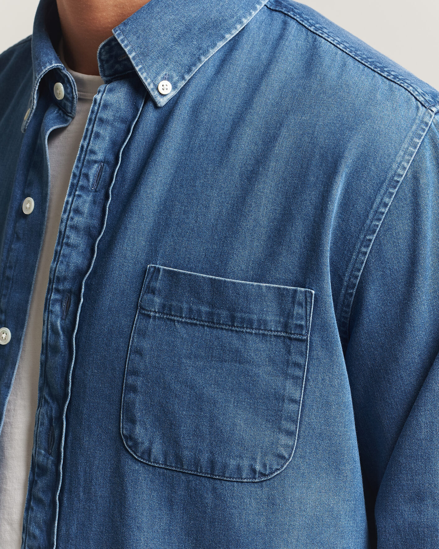 Herren | Hemden | A Day's March | Original Button Down Denim Shirt Mid Blue