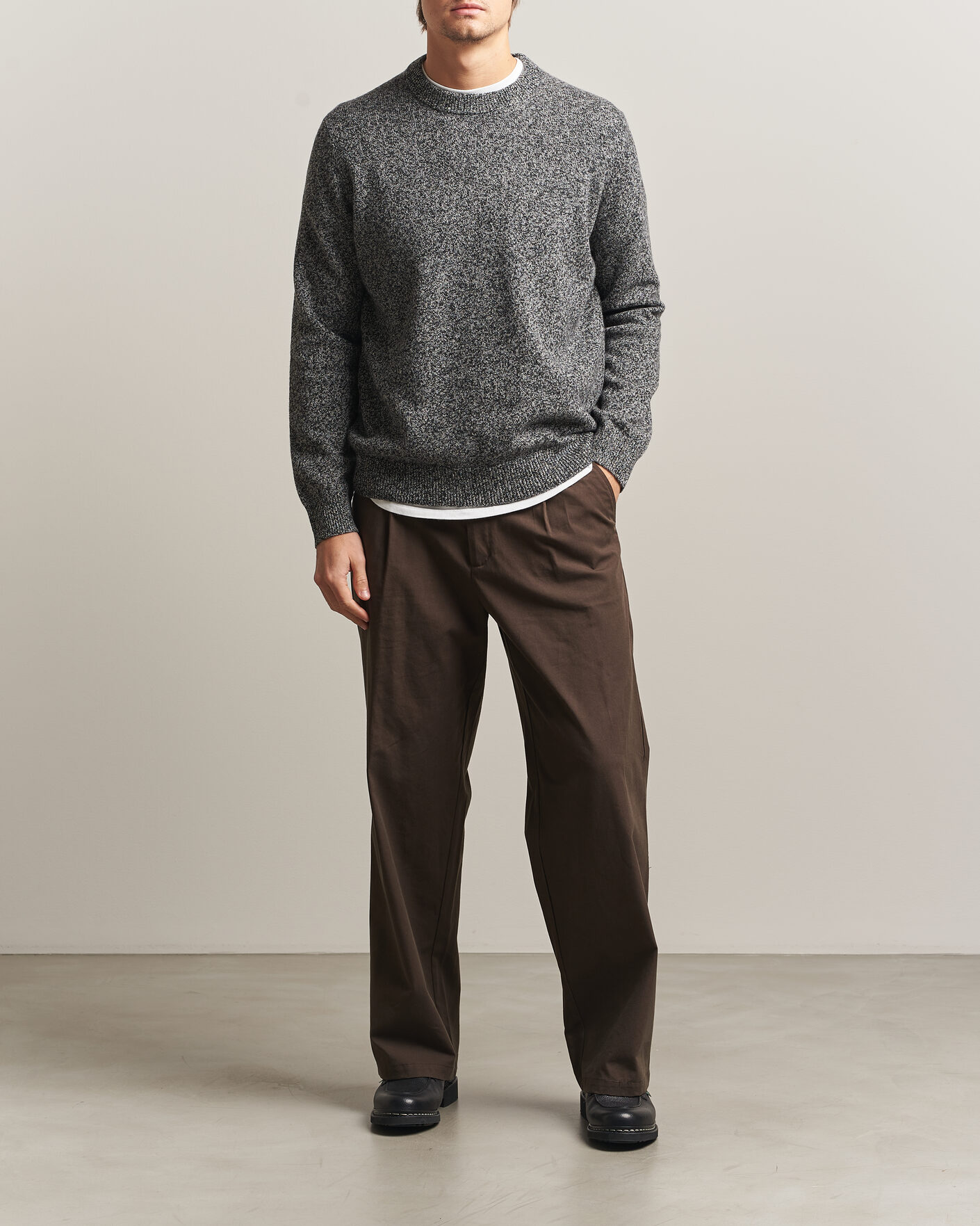 Herren | Pullover | Samsøe Samsøe | Isak Knitted Crew Neck Black White Melange