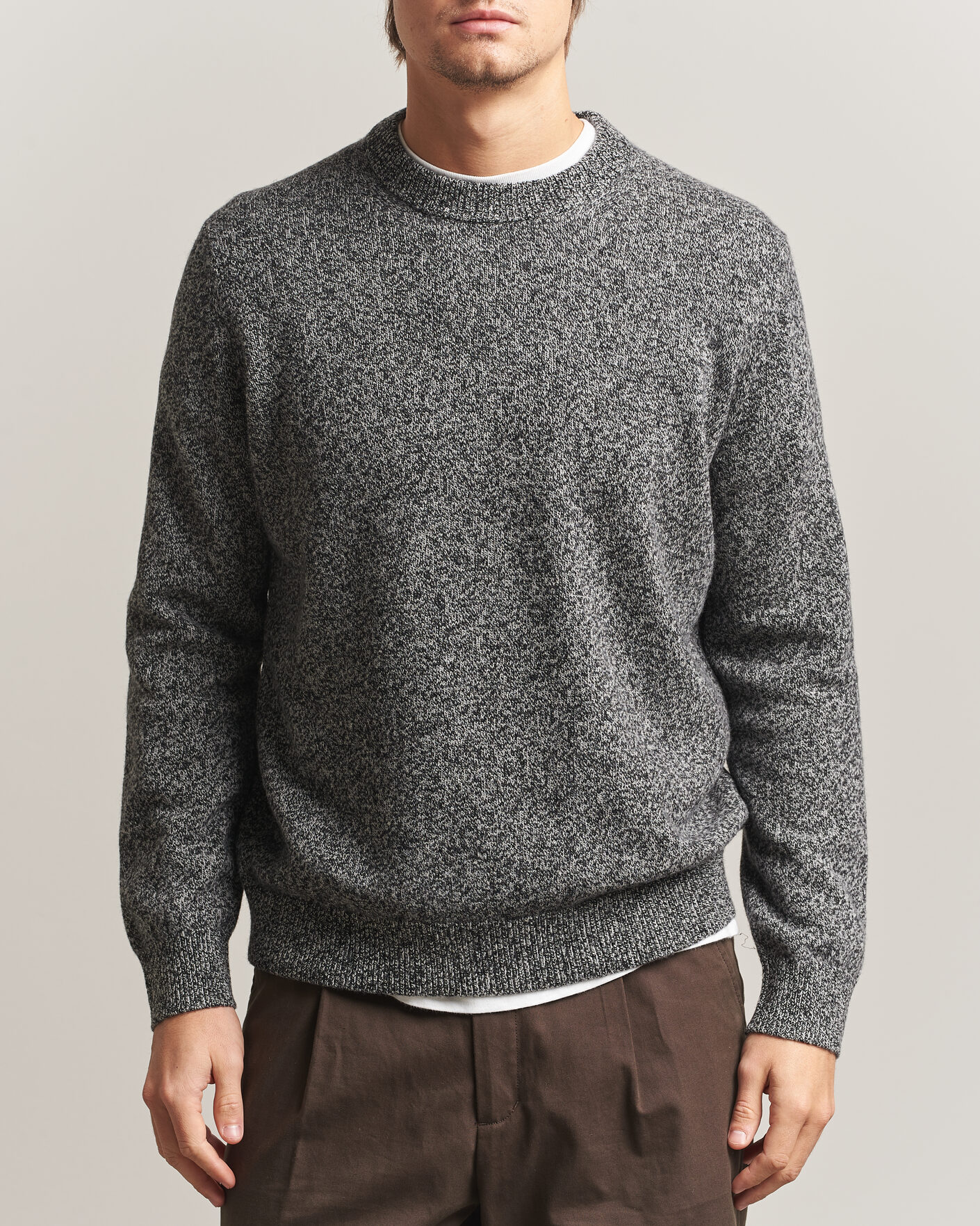 Herren | Pullover | Samsøe Samsøe | Isak Knitted Crew Neck Black White Melange