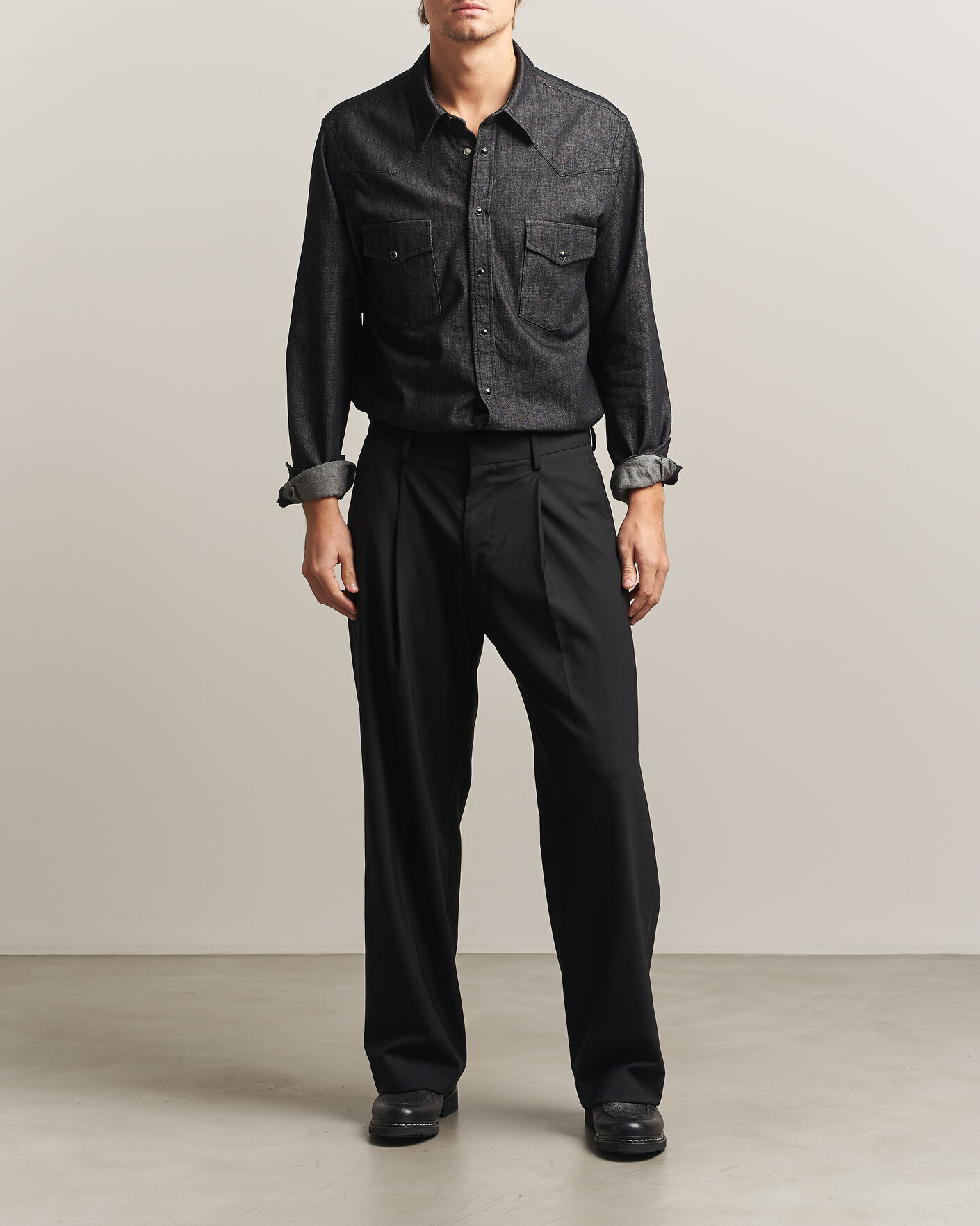 Herren | Hemden | Oscar Jacobson | Straight Fit Western Shirt Dark Grey