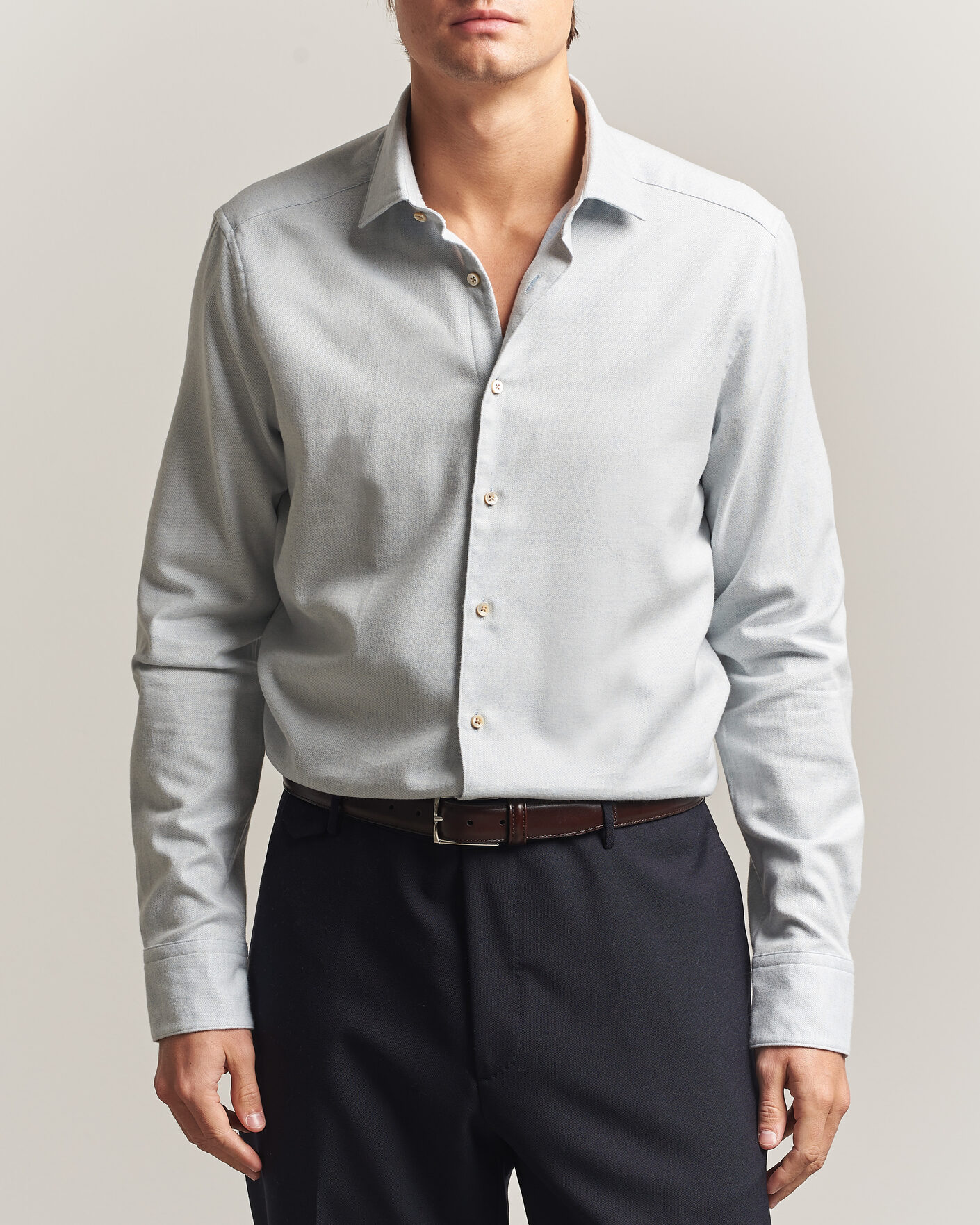 Herren | Hemden | Stenströms | Slimline Flannel Shirt Light Blue