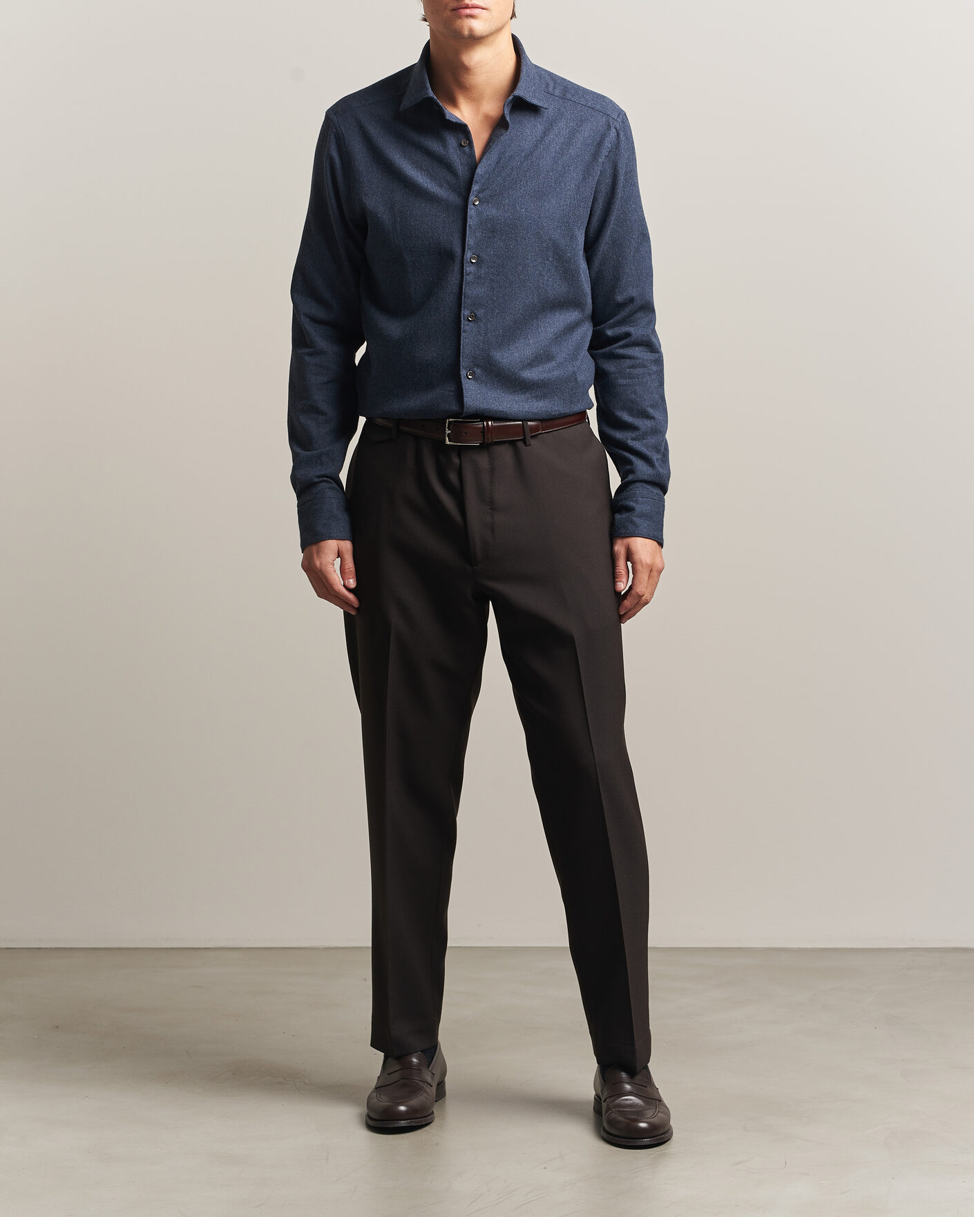 Herren | Hemden | Stenströms | Slimline Flannel Shirt Navy