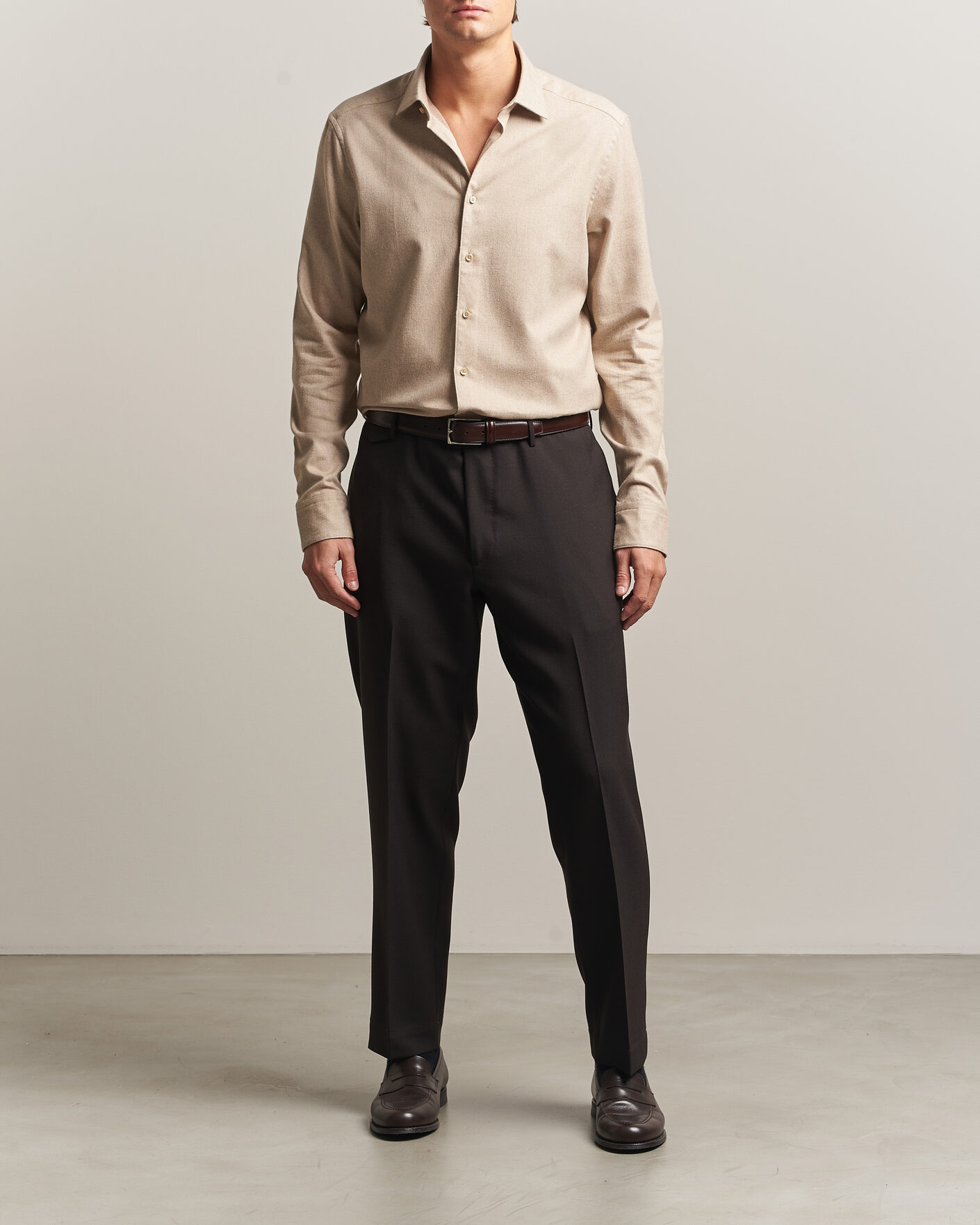 Herren | Hemden | Stenströms | Slimline Flannel Shirt Beige