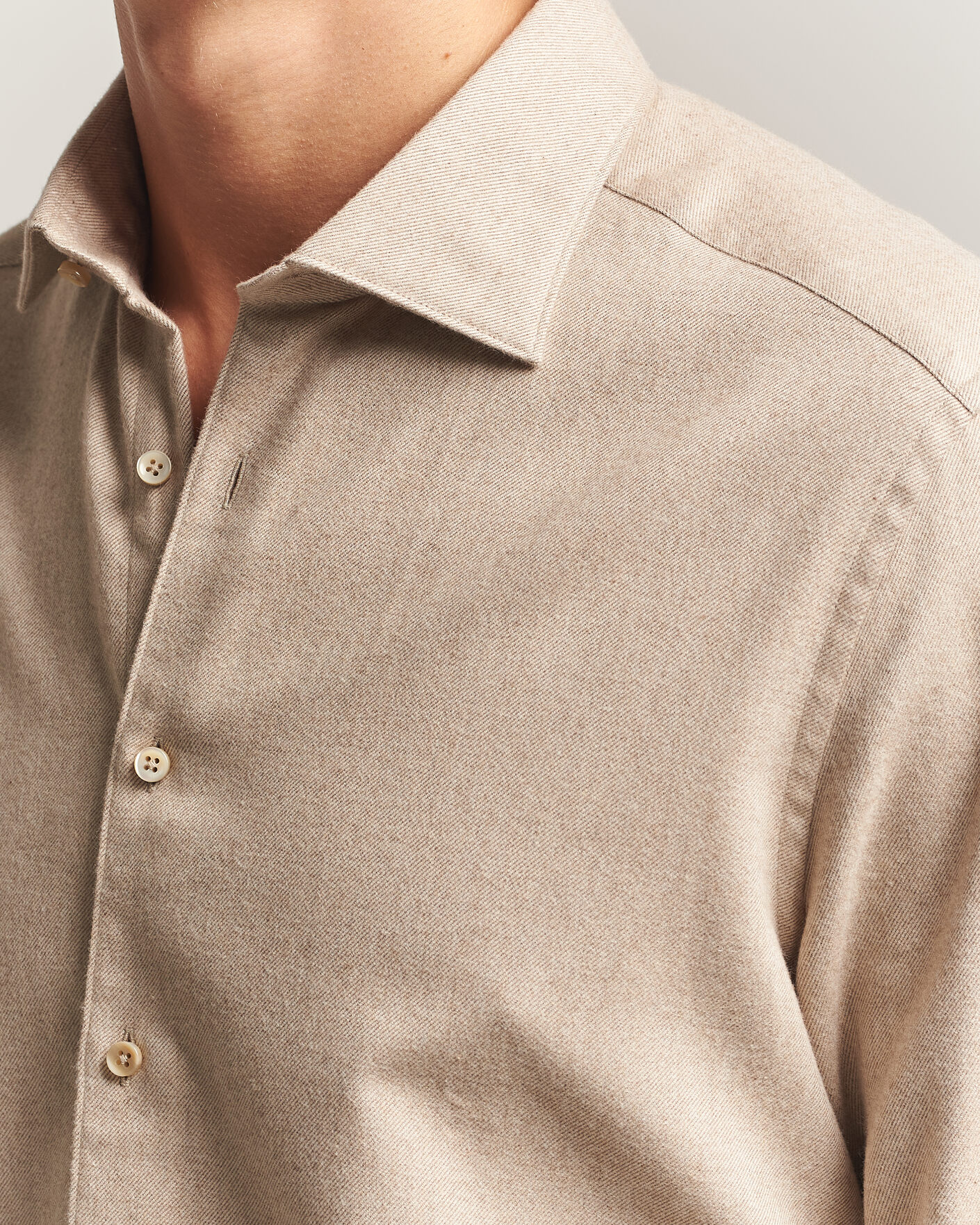Herren | Hemden | Stenströms | Slimline Flannel Shirt Beige