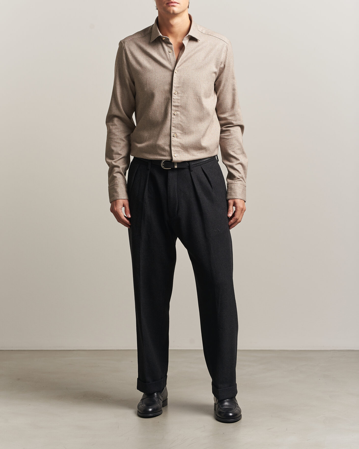 Herren | Hemden | Stenströms | Slimline Flannel Shirt Light Brown