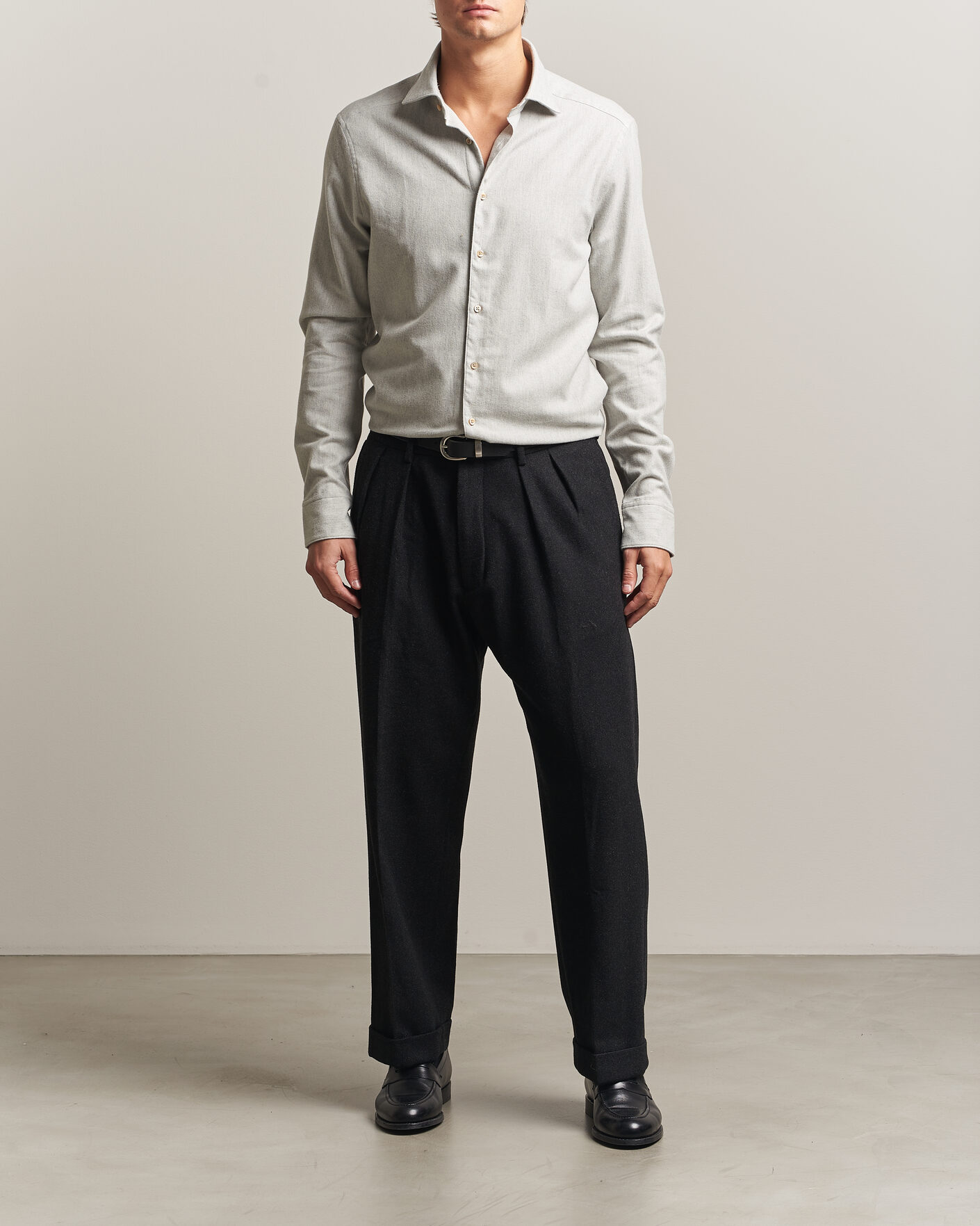 Herren | Hemden | Stenströms | Slimline Flannel Shirt Light Grey