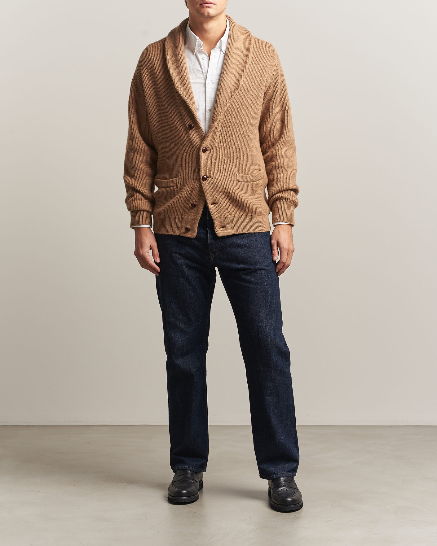 Herren | Pullover | William Lockie | Windsor Camelhair Shawl Cardigan Natural Brown
