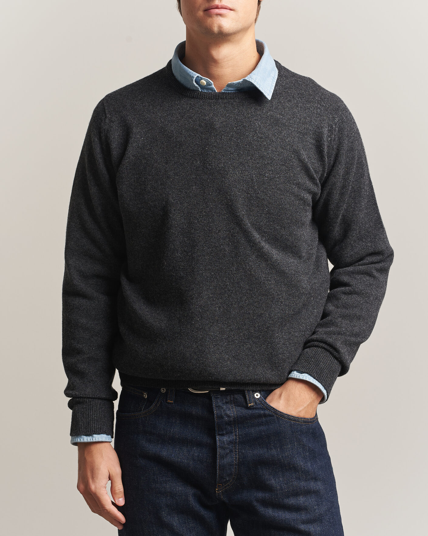 Herren | Pullover | William Lockie | Rob Lambswool Crewneck Charcoal