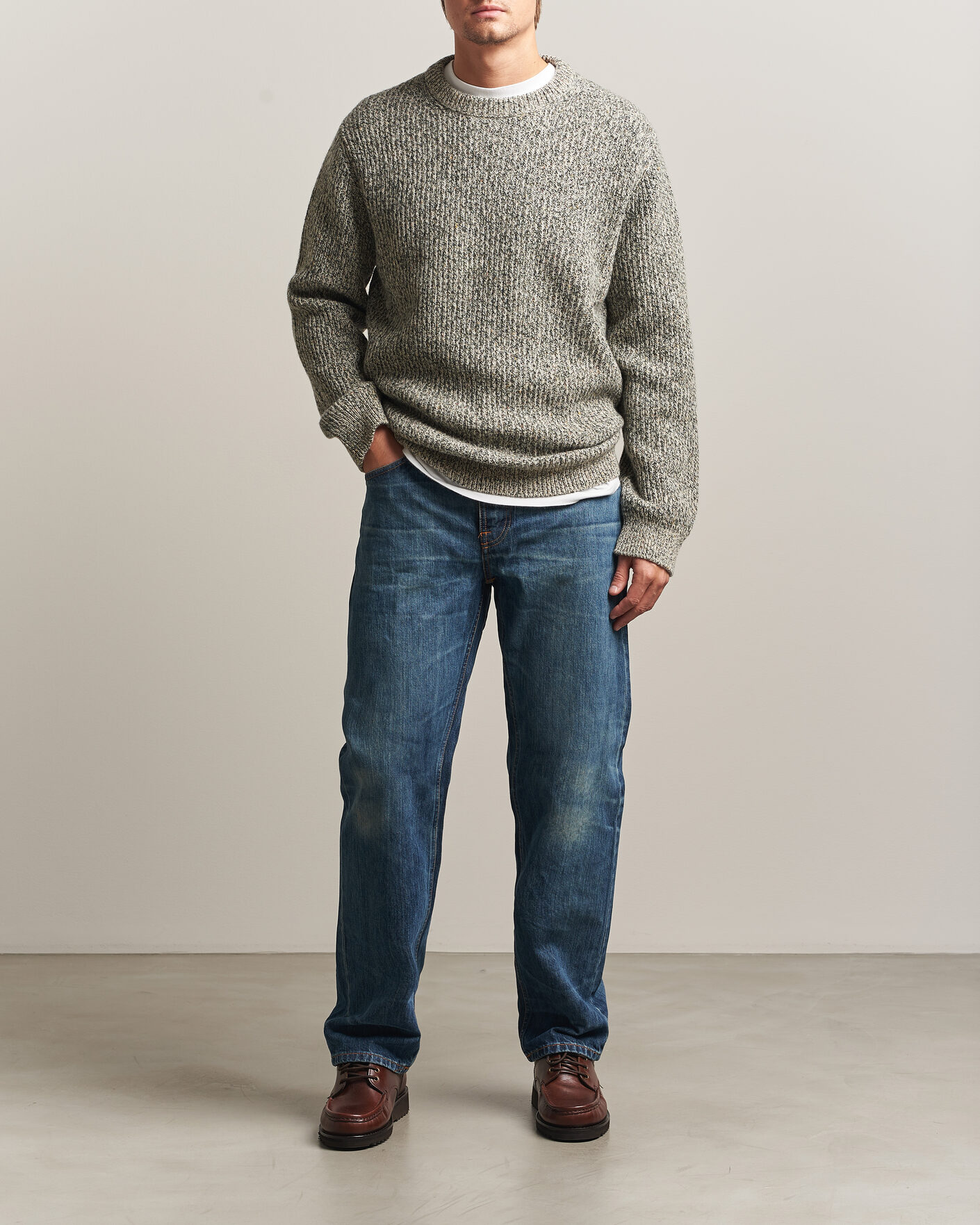 Herren | Pullover | Nudie Jeans | August Wool Rib Knitted Sweater Green Melange