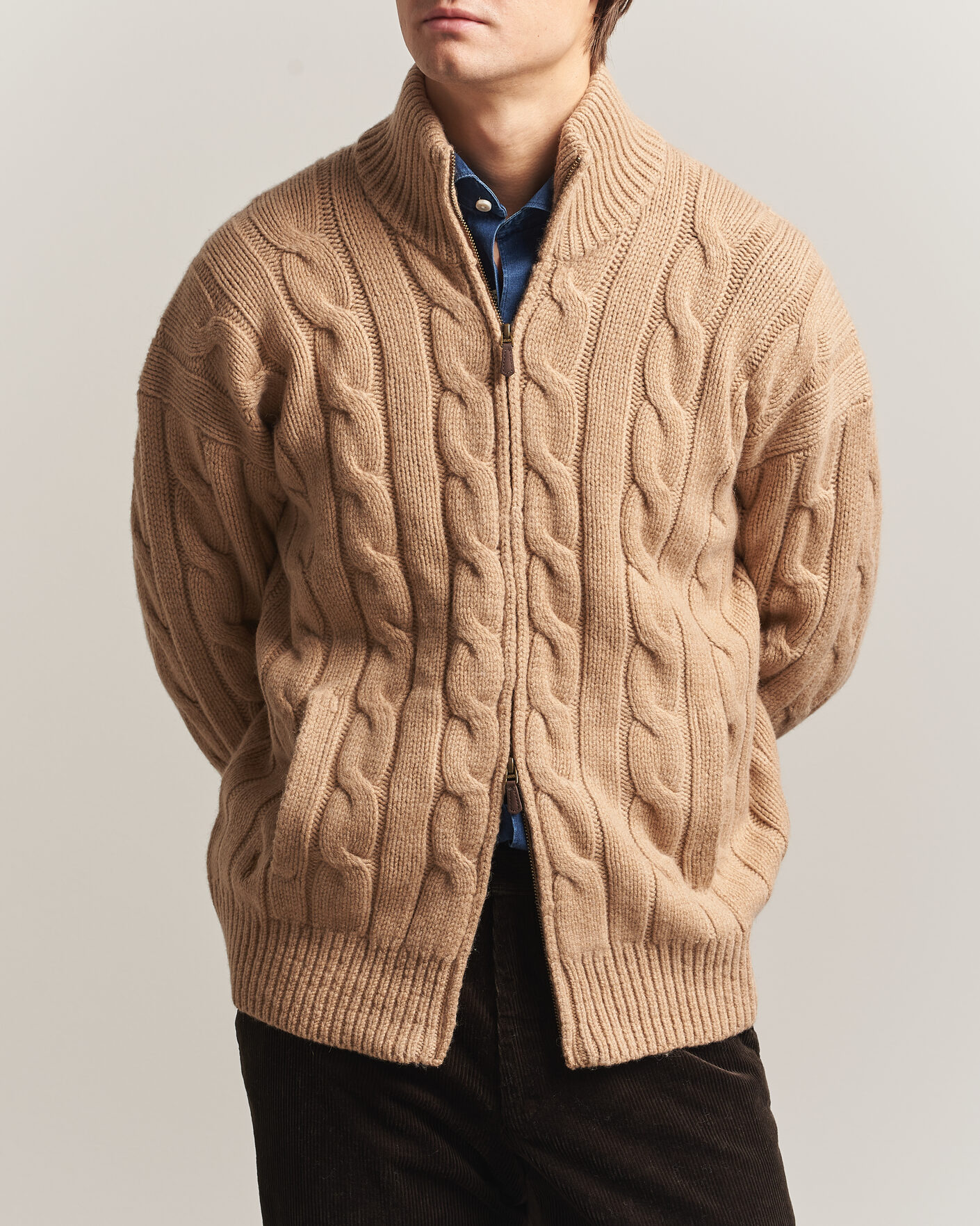 Herren | Pullover | Polo Ralph Lauren | Wool/Alpaca Cable Full-Zip Camel Melange