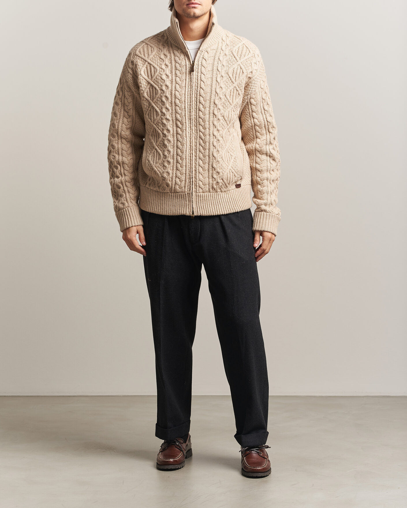 Herren | Pullover | Polo Ralph Lauren | Wool/Alpaca Aran Full-Zip Jicama Brown Heather