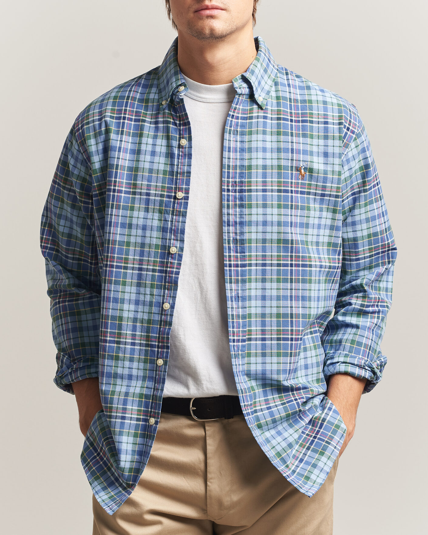 Herren | Hemden | Polo Ralph Lauren | Custom Slim Fit Check Oxford Shirt Blue Dusty/Green