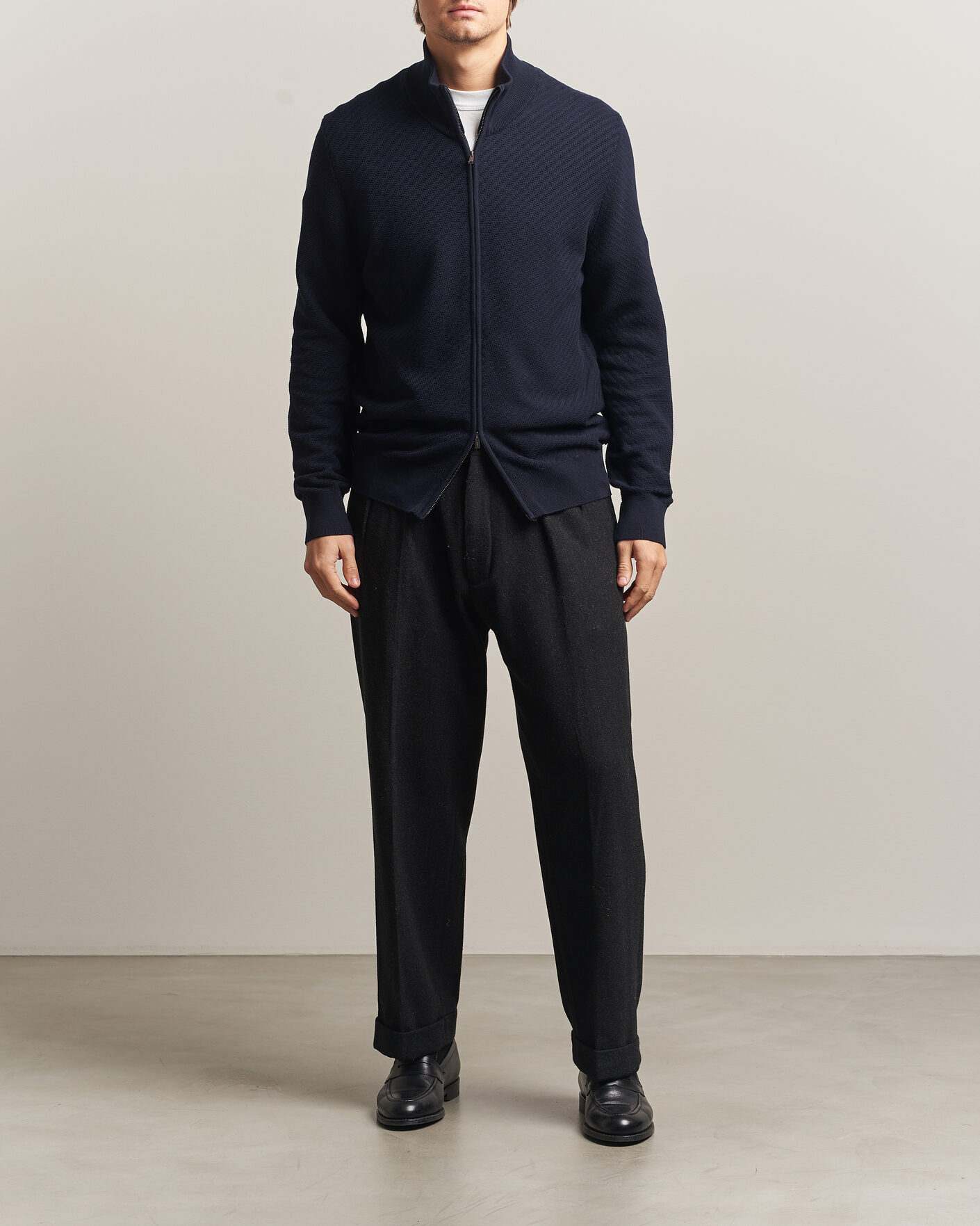 Herren | Pullover | BOSS BLACK | Loretti Cotton Knitted Full Zip Dark Blue