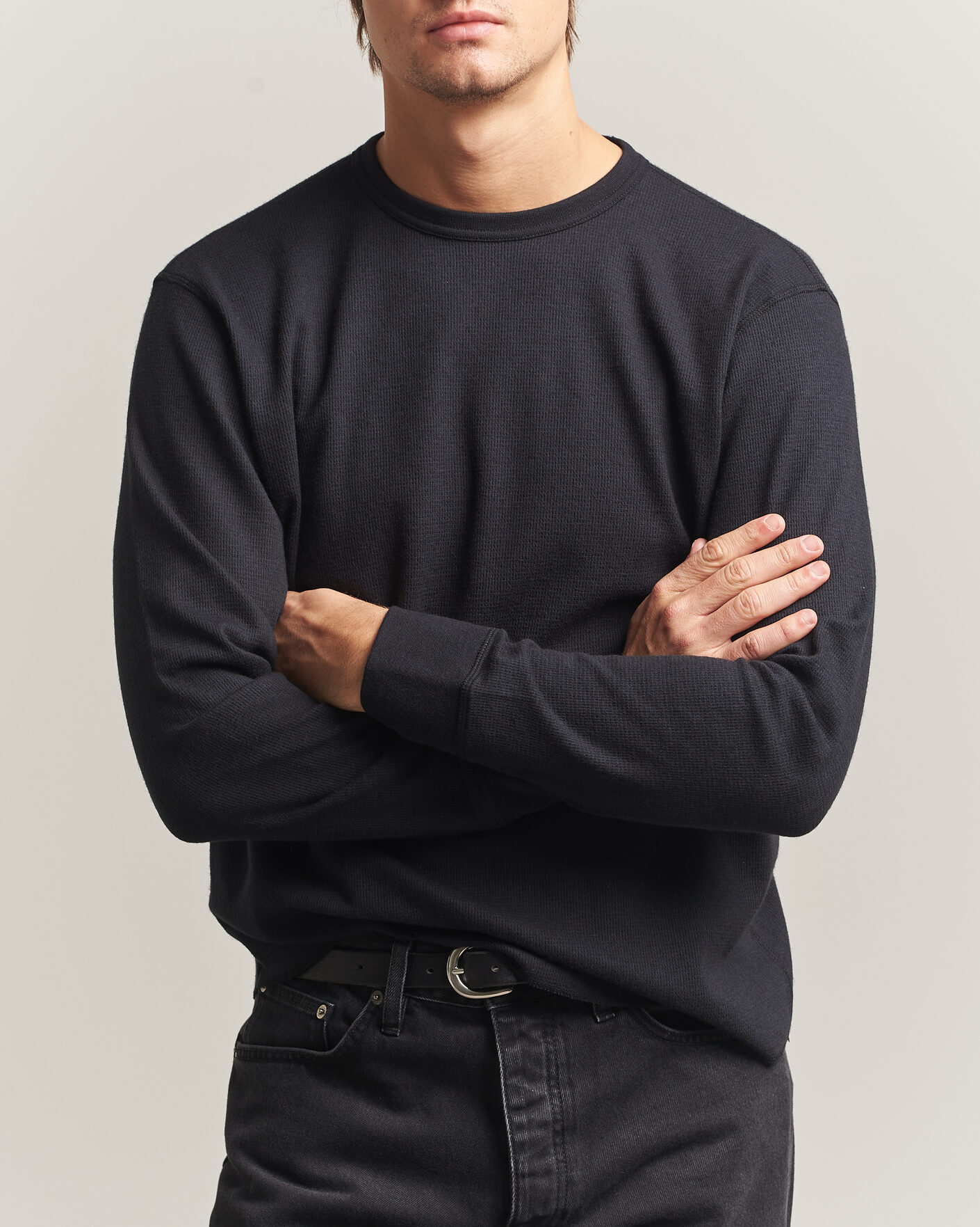 Herren | T-Shirts | Sunflower | Wool Waffle Long Sleeve T-Shirt Black