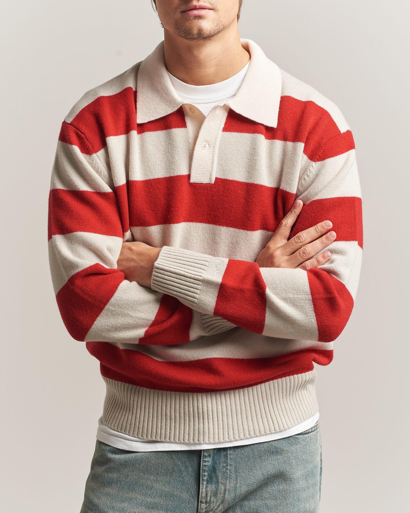 Herren | Pullover | Forét | Frost Stripe Knit Polo Red