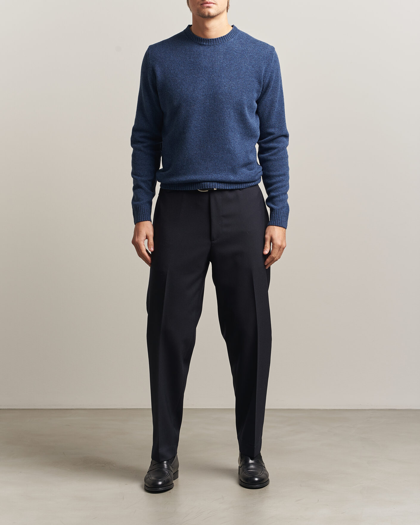 Herren | Pullover | Stenströms | Knitted Lambswool Crew Neck Indigo Melange