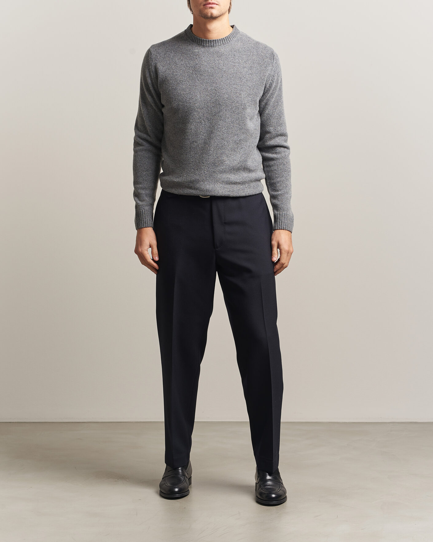 Herren | Pullover | Stenströms | Knitted Lambswool Crew Neck Mid Grey Melange