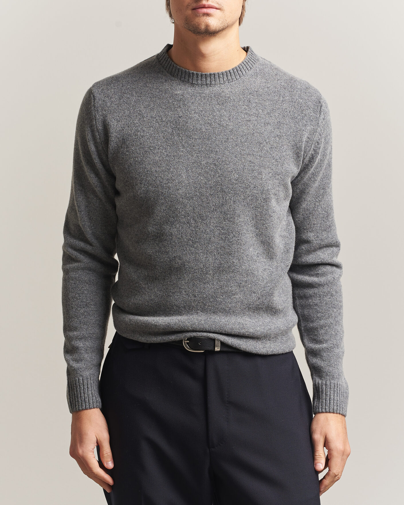 Herren | Pullover | Stenströms | Knitted Lambswool Crew Neck Mid Grey Melange