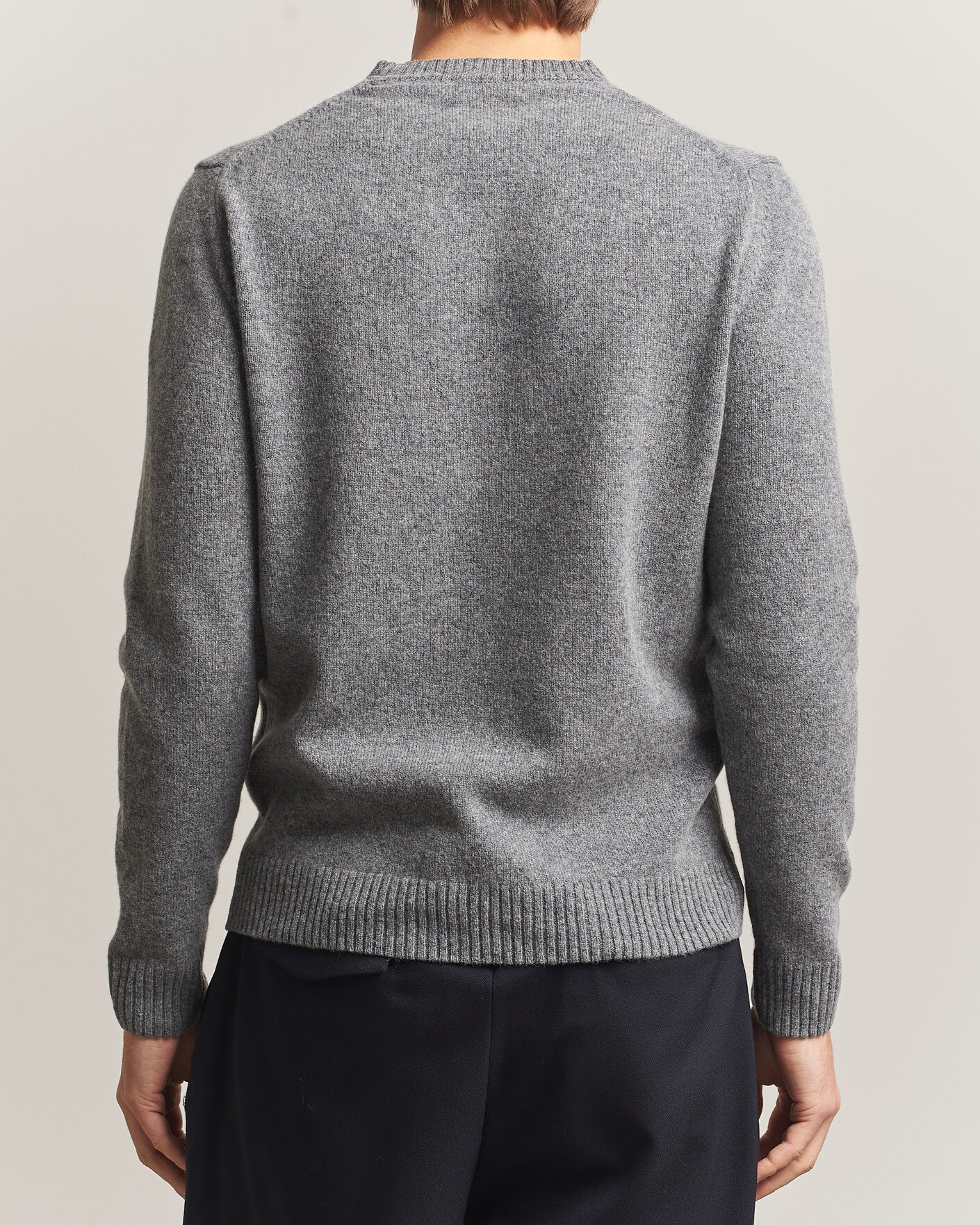 Herren | Pullover | Stenströms | Knitted Lambswool Crew Neck Mid Grey Melange