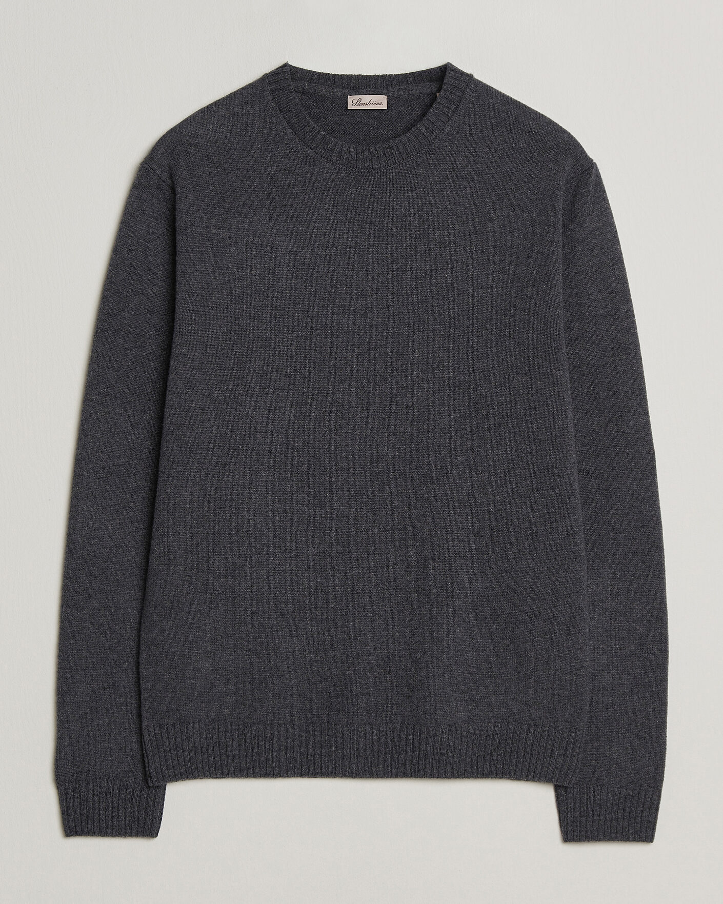 Herren | Pullover | Stenströms | Knitted Lambswool Crew Neck Dark Grey Melange