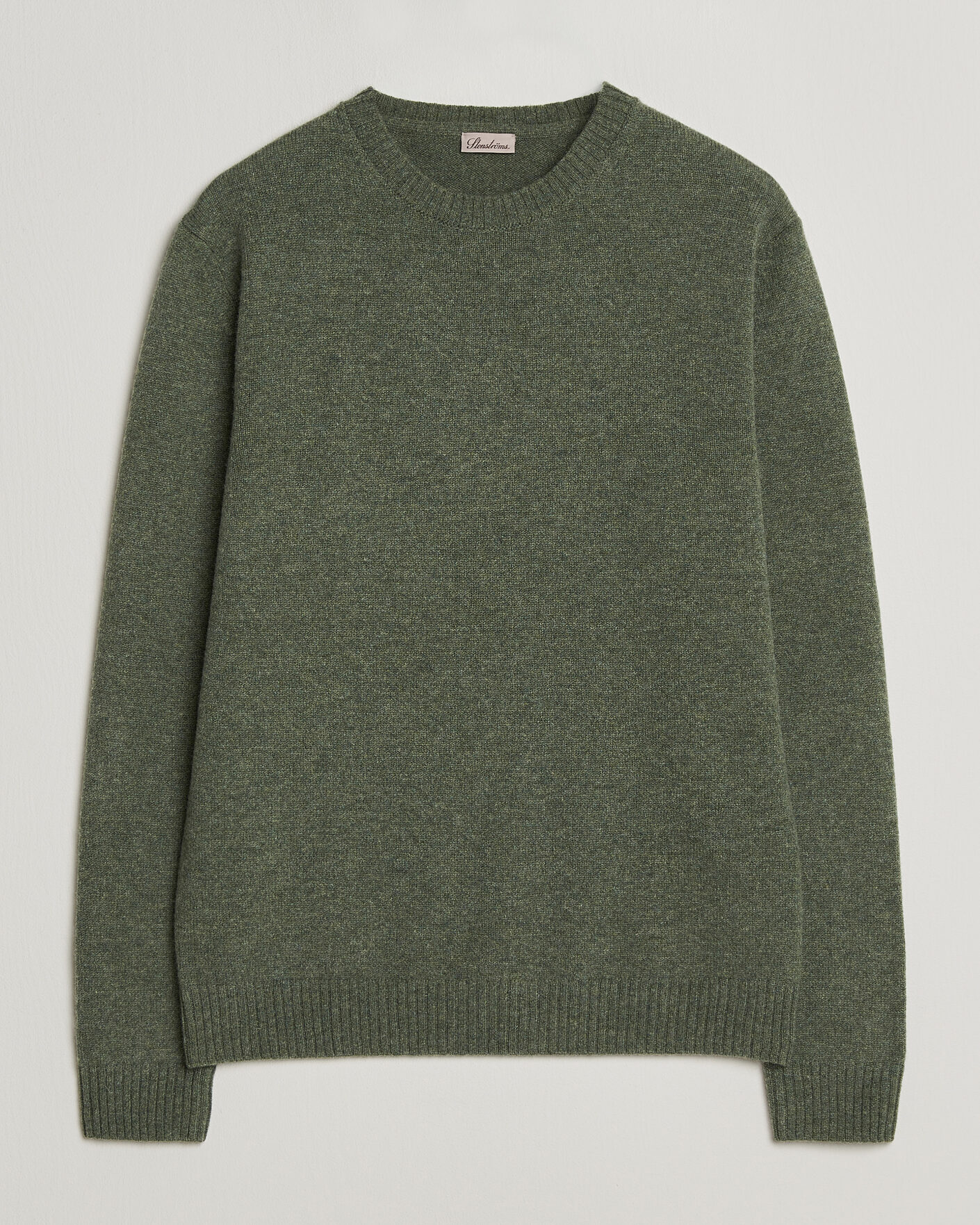Herren | Pullover | Stenströms | Knitted Lambswool Crew Neck Light Army Green Melange