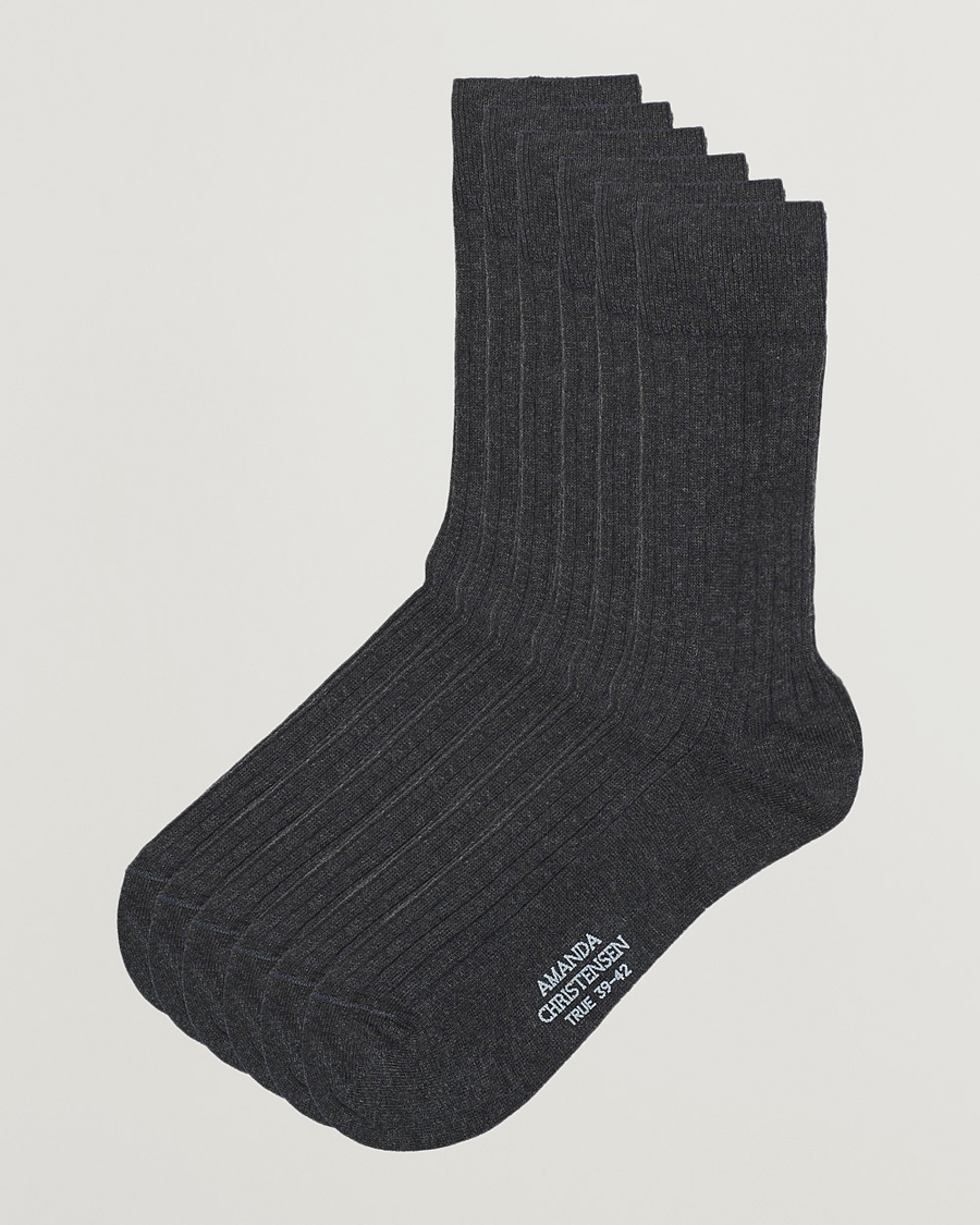 Herren | Unterwäsche | Amanda Christensen | 6-Pack True Cotton Ribbed Socks Antracite Melange