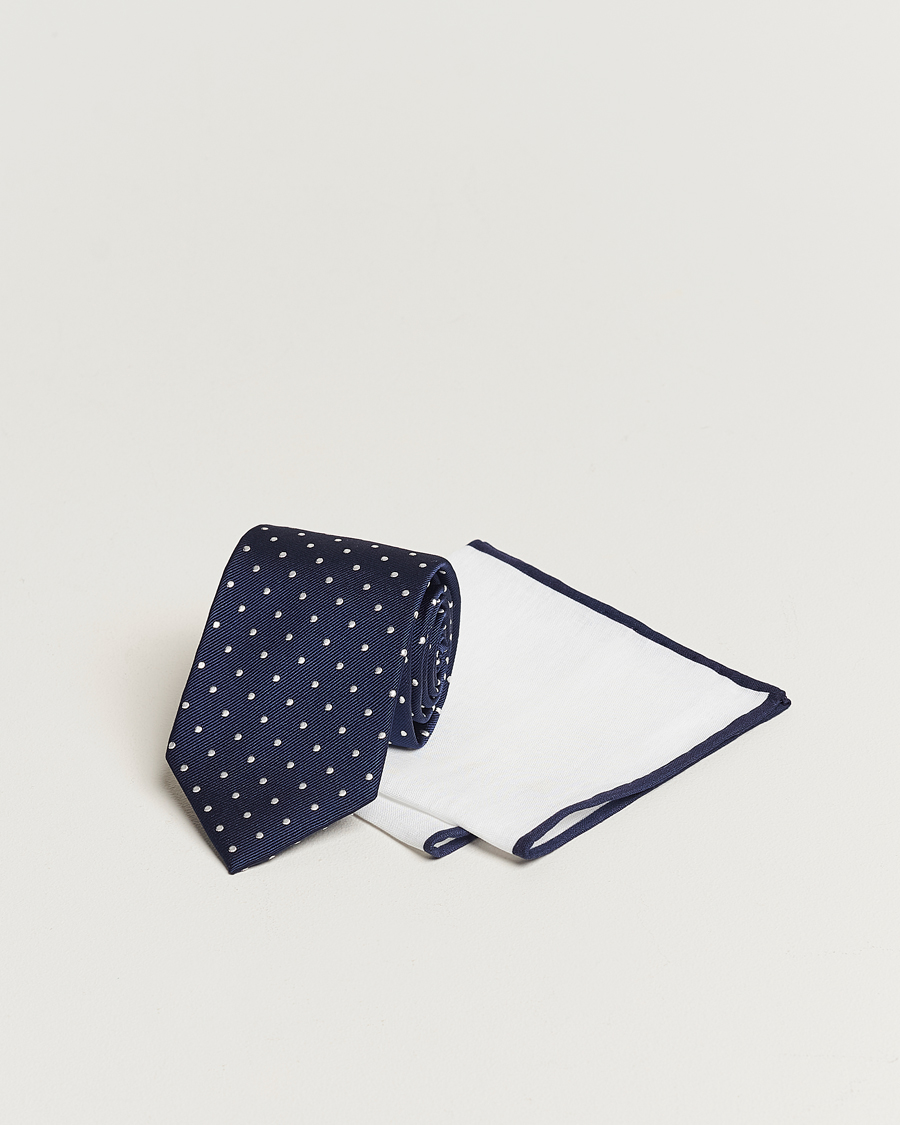 Herren | Krawatten | Amanda Christensen | Set Tie & Pocket Square Navy/White