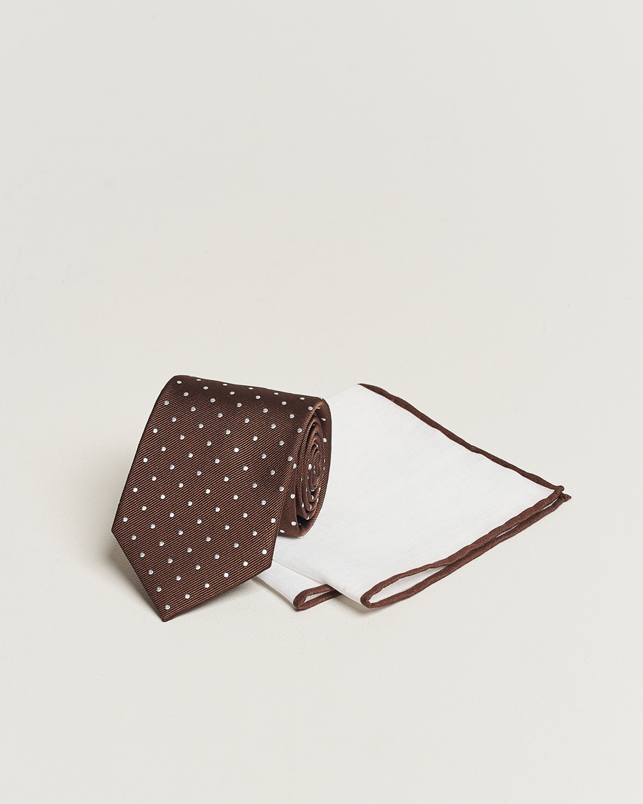 Herren | Krawatten | Amanda Christensen | Set Tie & Pocket Square Brown/White