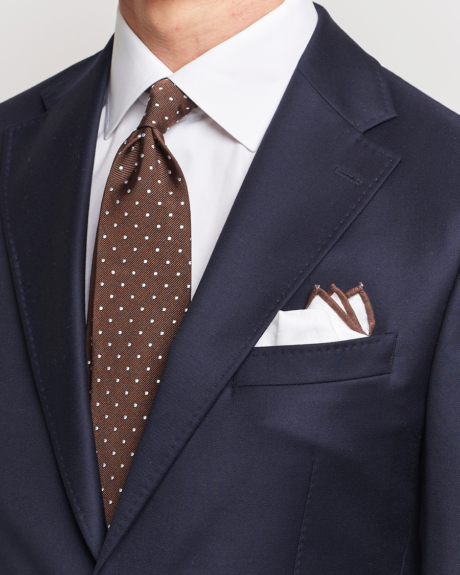Herren | Krawatten | Amanda Christensen | Set Tie & Pocket Square Brown/White
