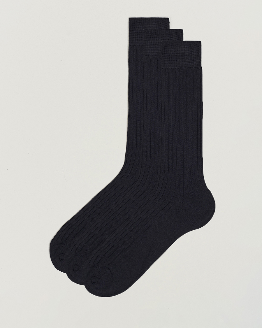 Herren | Unterwäsche | Bresciani | 3-pack Wool/Nylon Ribbed Short Socks Navy