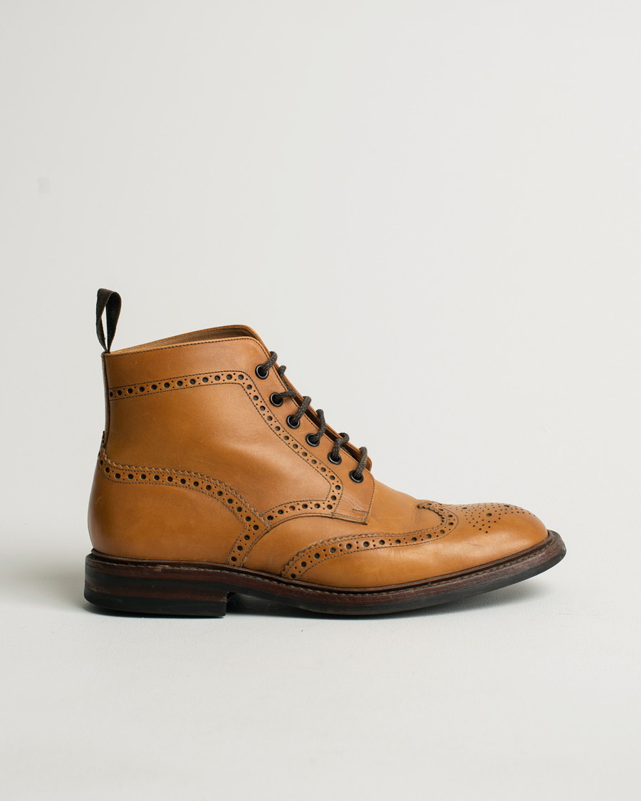 Herren | Loake 1880 Burford Dainite Brogue Boot Tan Burnished Calf | Pre-owned | Loake 1880 Burford Dainite Brogue Boot Tan Burnished Calf