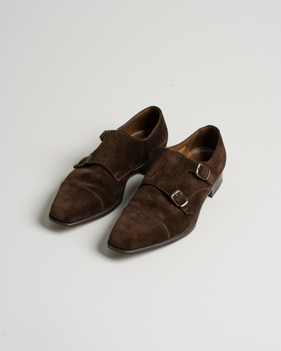 Herren | Edward Green Westminster Double Monk Mink Suede | Pre-owned | Edward Green Westminster Double Monk Mink Suede